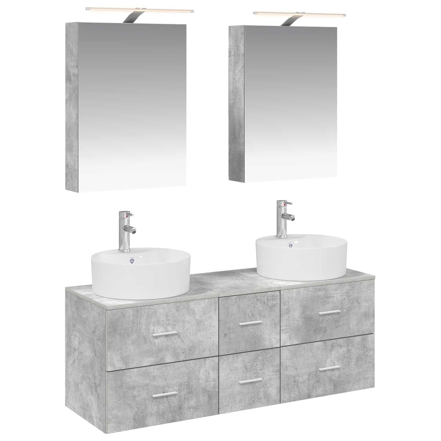 Badkamermeubelset 5 pcs Betongrijs Bewerkt hout en glas is nu te koop bij PeponiXL, paradijselijk wonen!