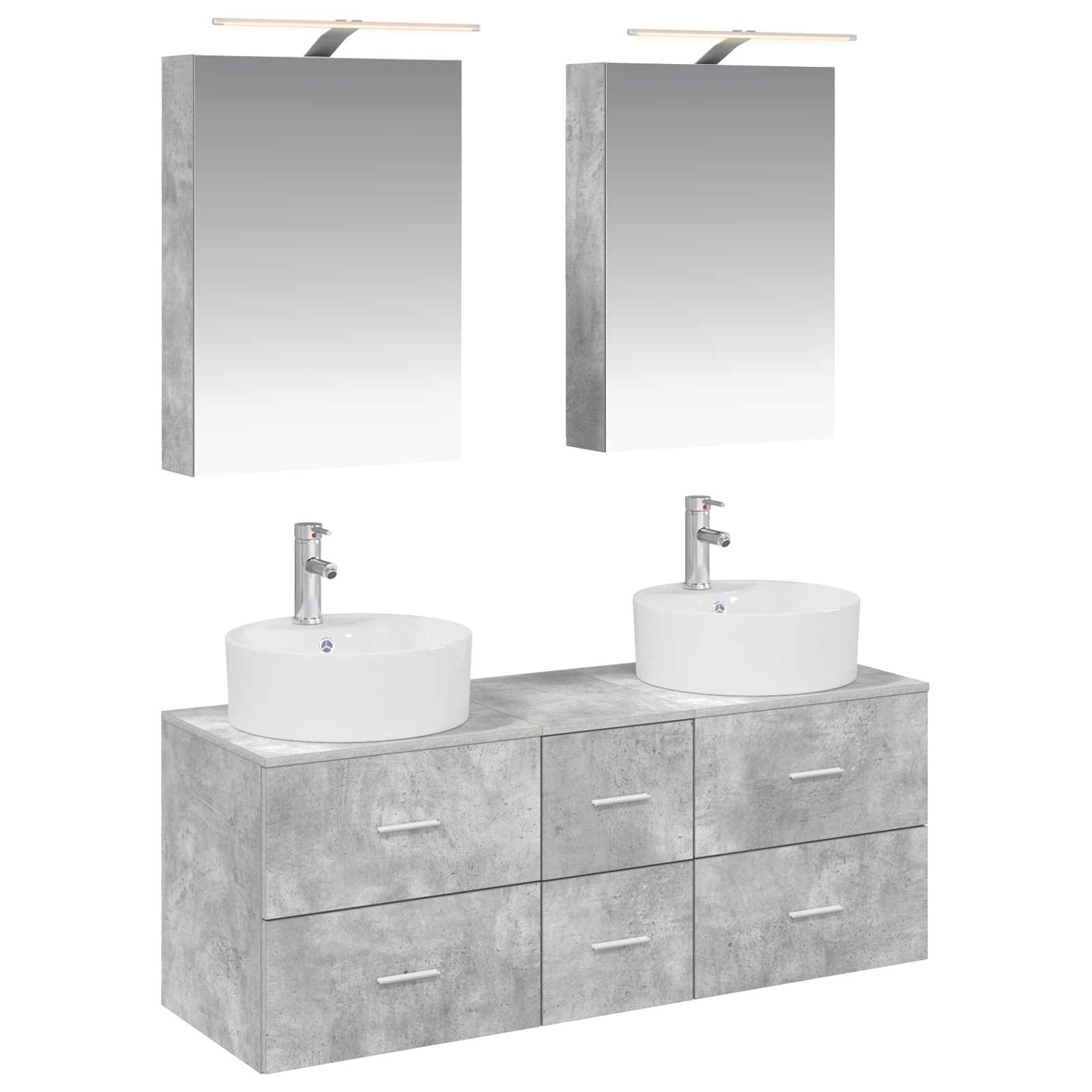 Badkamermeubelset 5 pcs Betongrijs Bewerkt hout en glas is nu te koop bij PeponiXL, paradijselijk wonen!