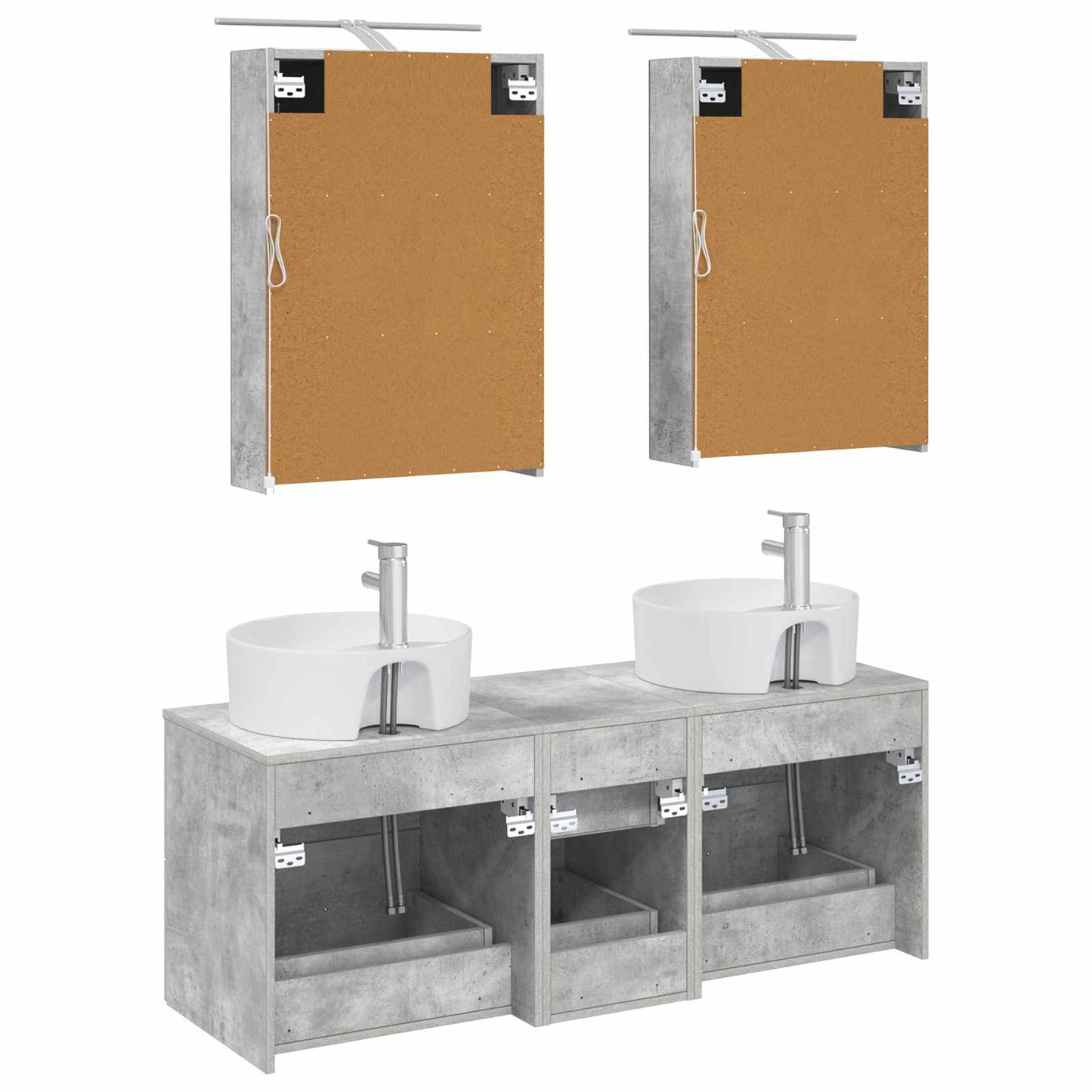 Badkamermeubelset 5 pcs Betongrijs Bewerkt hout en glas is nu te koop bij PeponiXL, paradijselijk wonen!