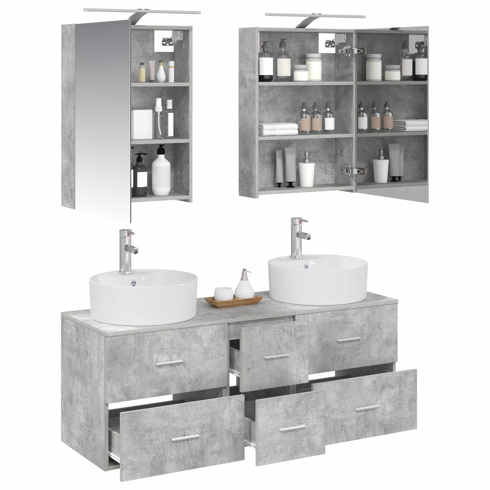 Badkamermeubelset 5 pcs Betongrijs Bewerkt hout en glas is nu te koop bij PeponiXL, paradijselijk wonen!