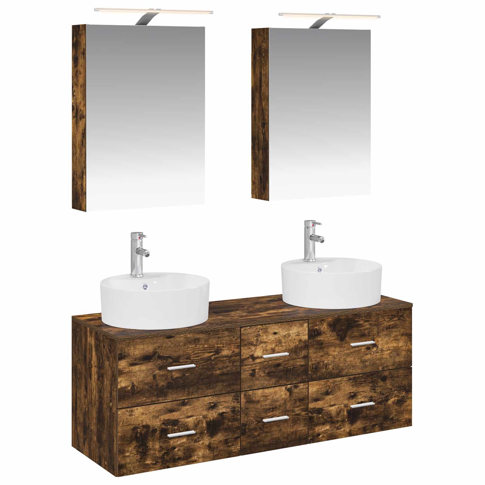 Badkamermeubelset 5 pcs Gerookt eiken Bewerkt hout en glas is nu te koop bij PeponiXL, paradijselijk wonen!