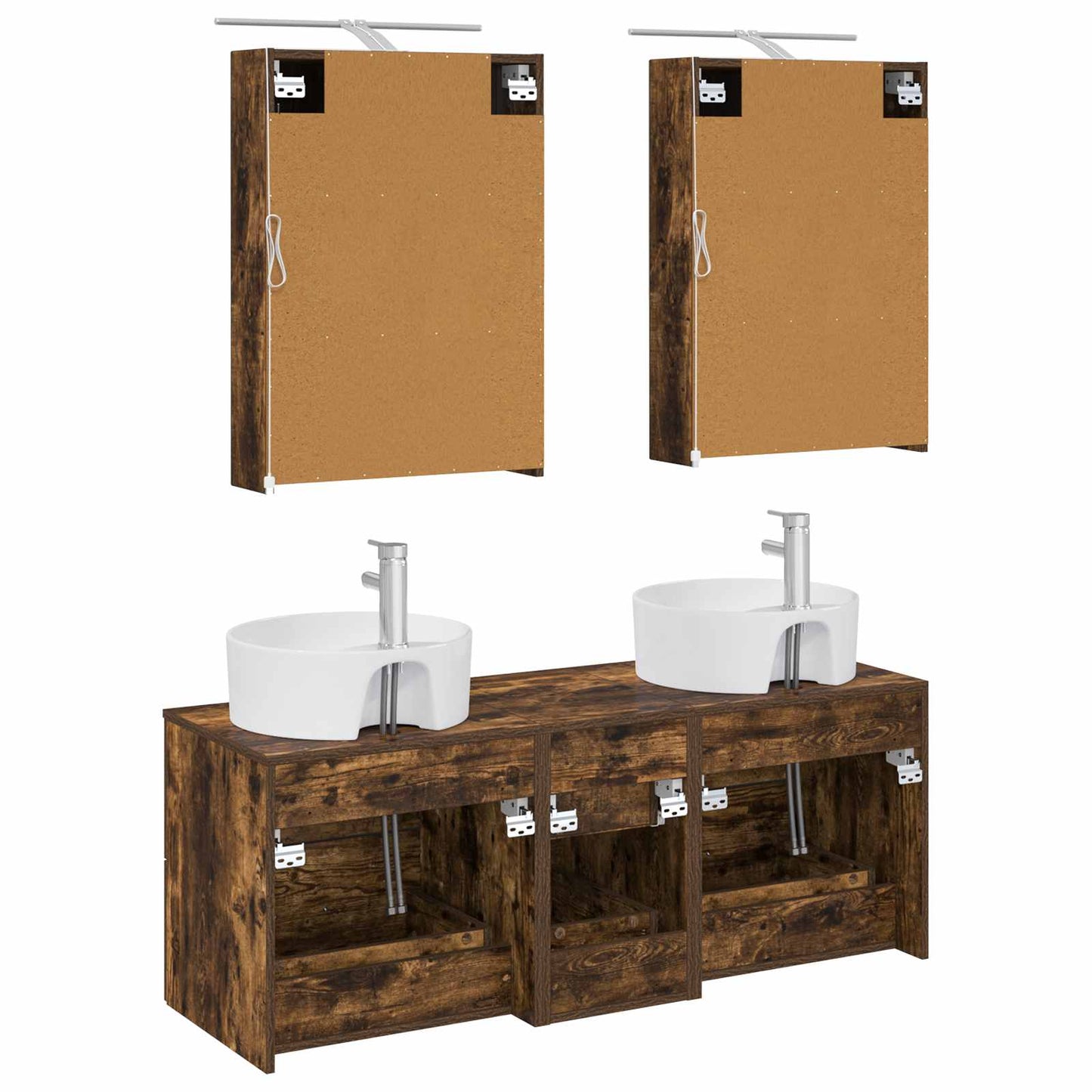 Badkamermeubelset 5 pcs Gerookt eiken Bewerkt hout en glas is nu te koop bij PeponiXL, paradijselijk wonen!