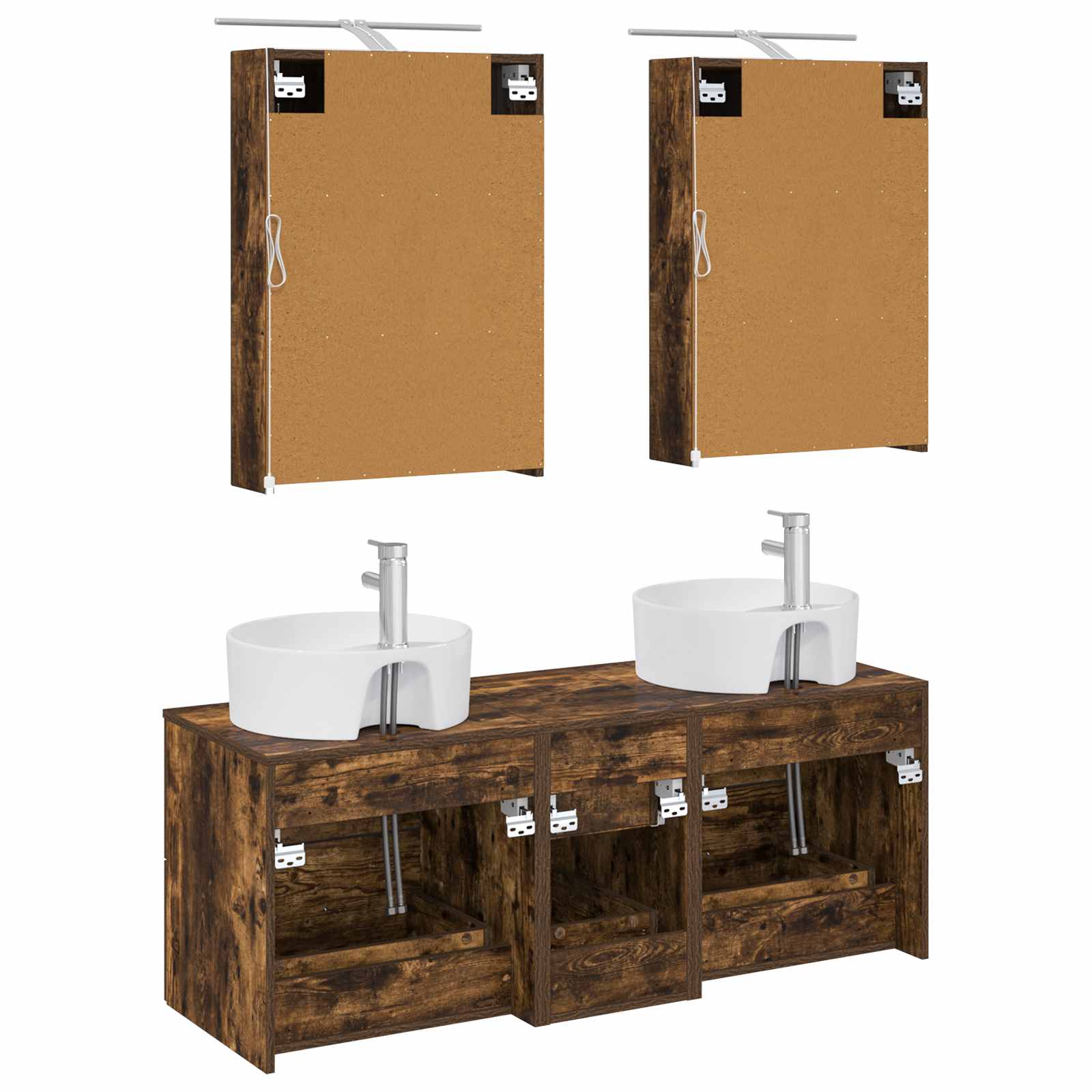 Badkamermeubelset 5 pcs Gerookt eiken Bewerkt hout en glas is nu te koop bij PeponiXL, paradijselijk wonen!