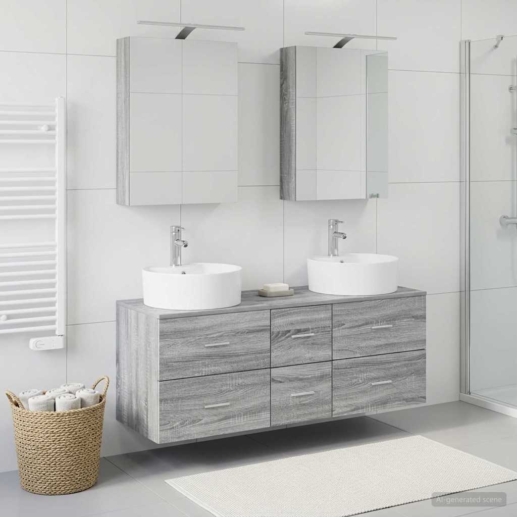 Badkamermeubelset 5 pcs Grijs Sonoma Bewerkt hout en glas is nu te koop bij PeponiXL, paradijselijk wonen!
