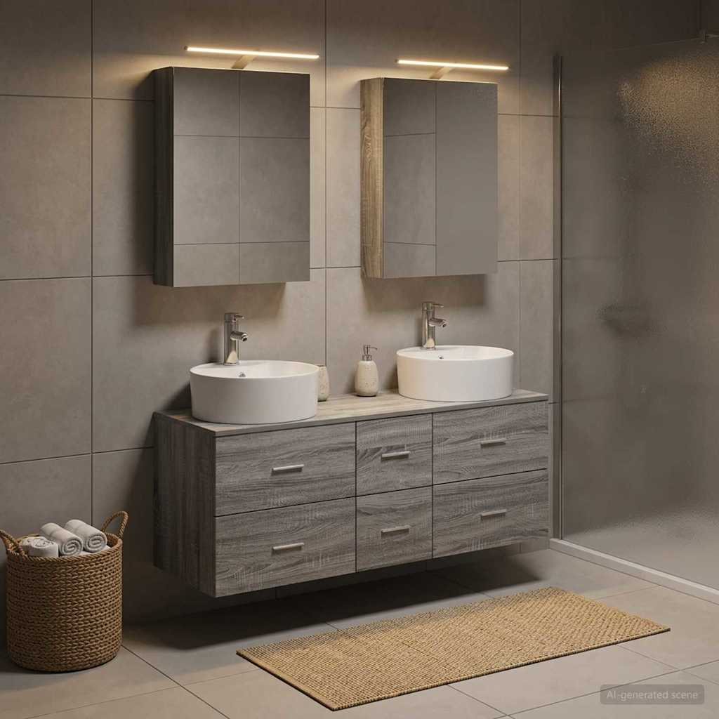 Badkamermeubelset 5 pcs Grijs Sonoma Bewerkt hout en glas is nu te koop bij PeponiXL, paradijselijk wonen!
