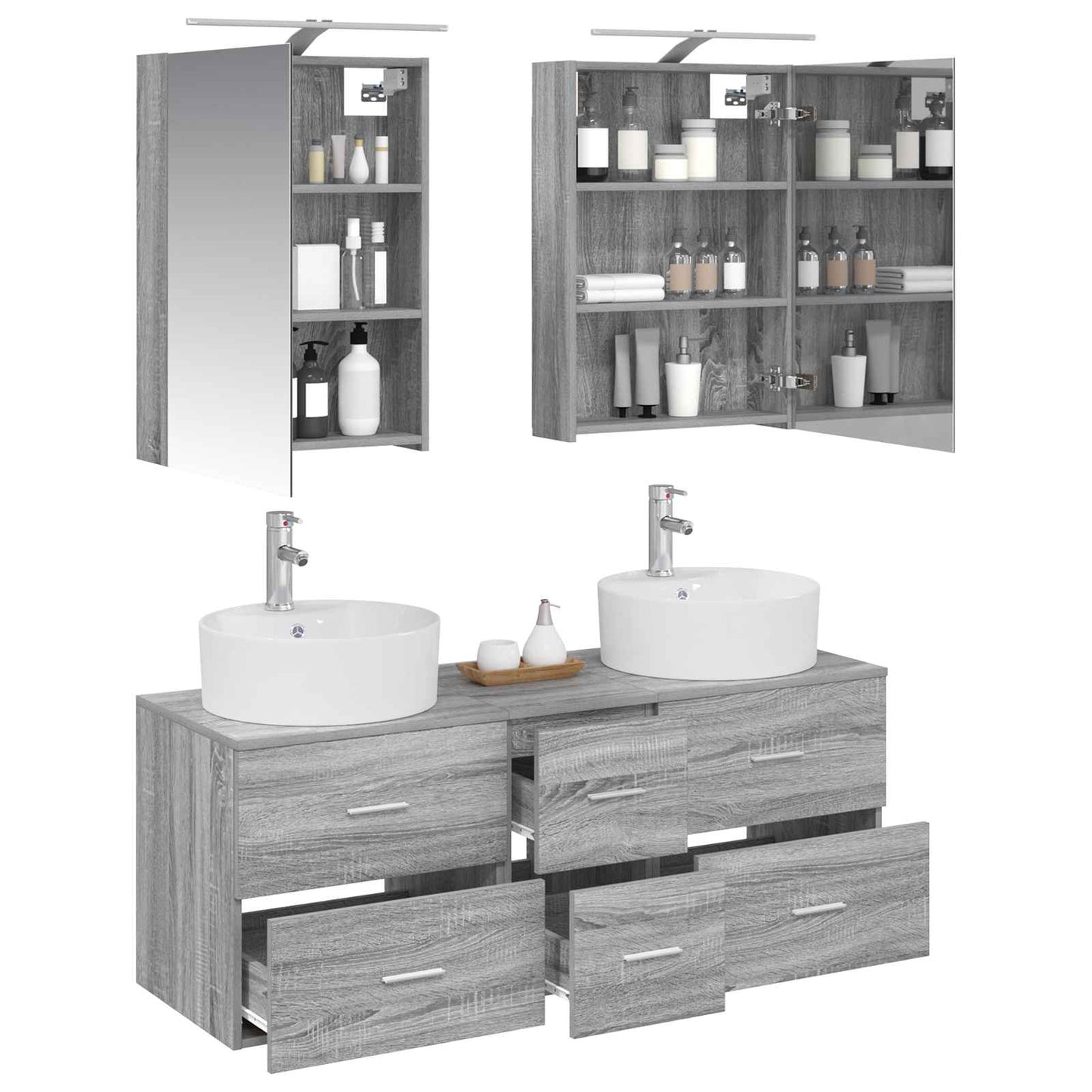Badkamermeubelset 5 pcs Grijs Sonoma Bewerkt hout en glas is nu te koop bij PeponiXL, paradijselijk wonen!