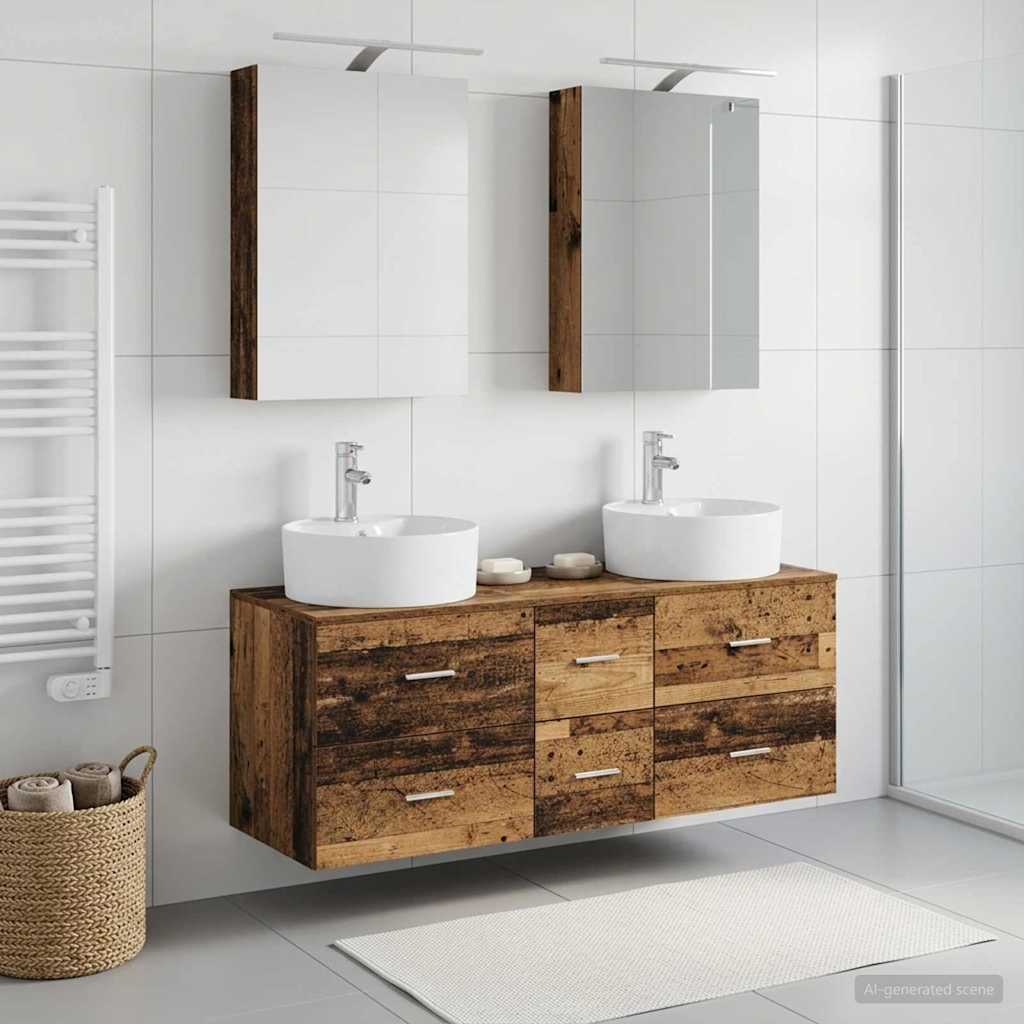 Badkamermeubelset 5 pcs Oud hout Bewerkt hout en glas is nu te koop bij PeponiXL, paradijselijk wonen!