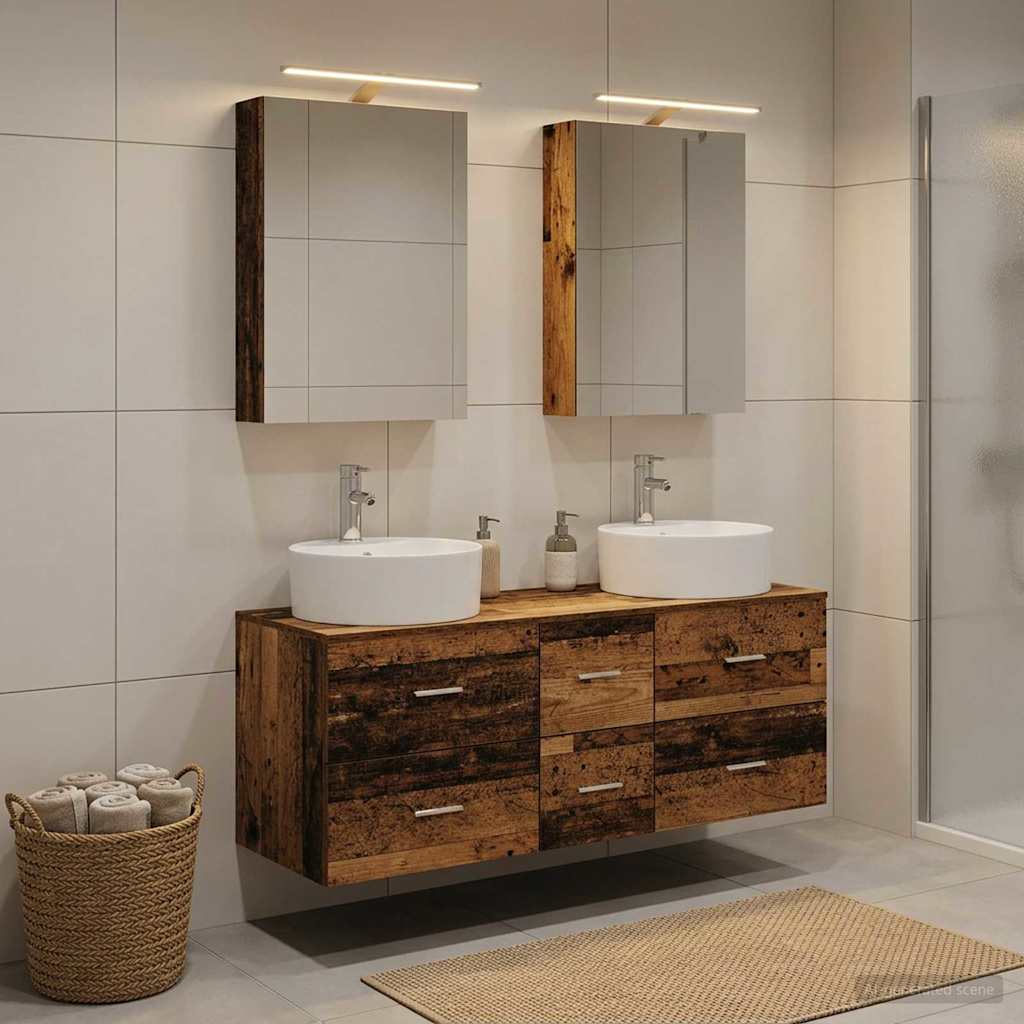 Badkamermeubelset 5 pcs Oud hout Bewerkt hout en glas is nu te koop bij PeponiXL, paradijselijk wonen!