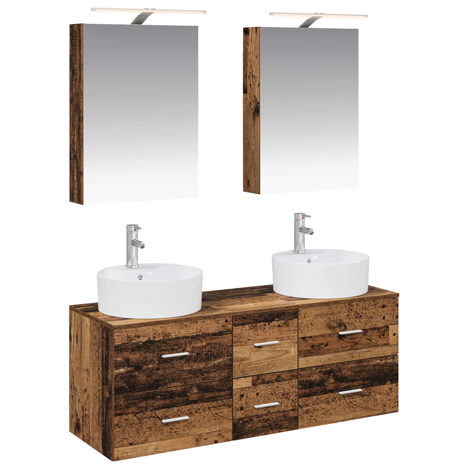 Badkamermeubelset 5 pcs Oud hout Bewerkt hout en glas is nu te koop bij PeponiXL, paradijselijk wonen!