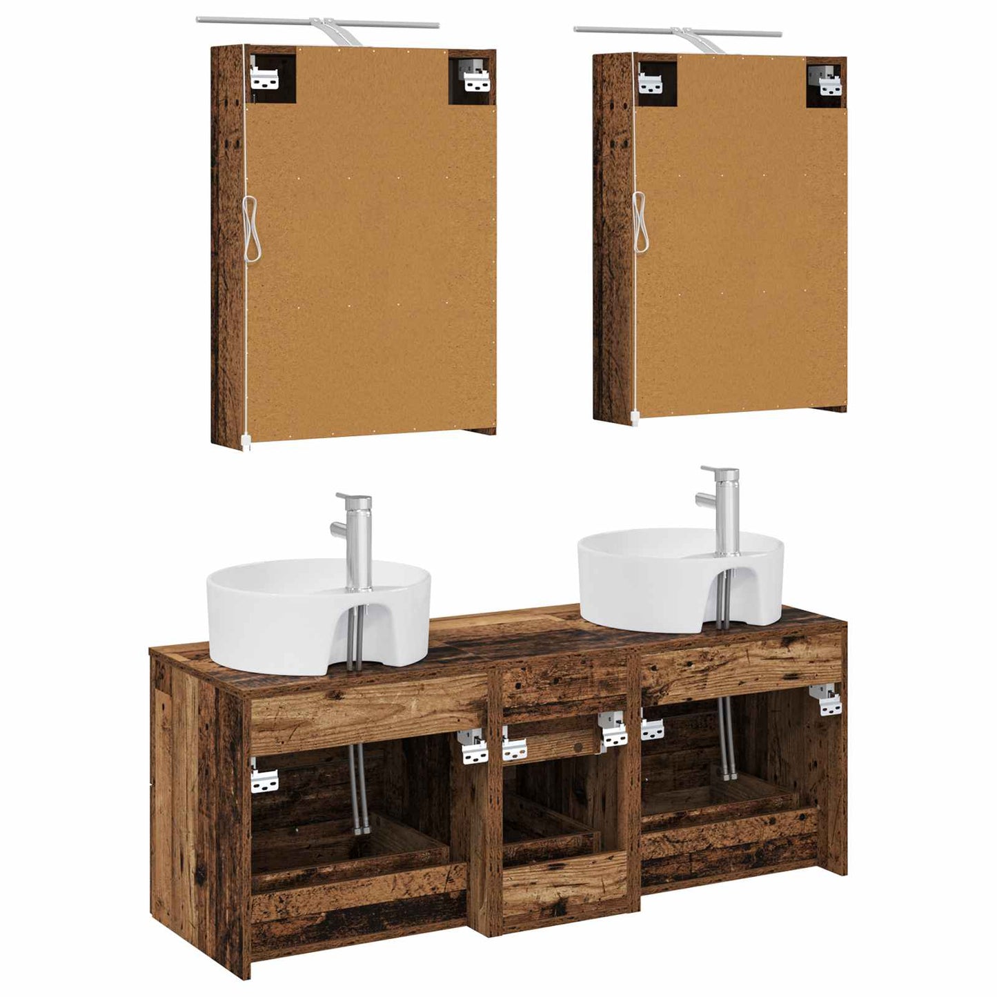 Badkamermeubelset 5 pcs Oud hout Bewerkt hout en glas is nu te koop bij PeponiXL, paradijselijk wonen!