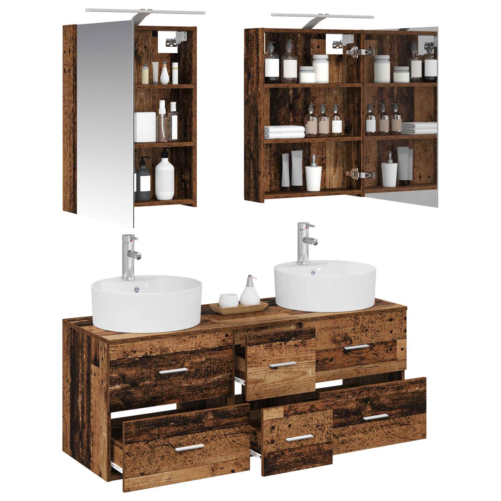 Badkamermeubelset 5 pcs Oud hout Bewerkt hout en glas is nu te koop bij PeponiXL, paradijselijk wonen!