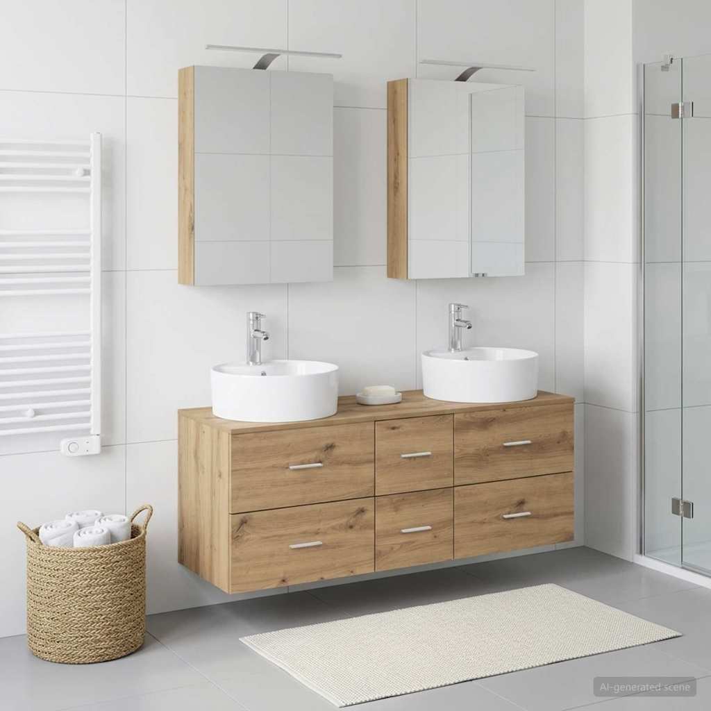 Badkamermeubelset 5 pcs Artisanaal eiken Bewerkt hout en glas is nu te koop bij PeponiXL, paradijselijk wonen!