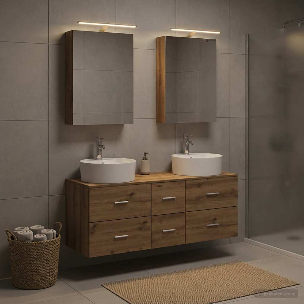 Badkamermeubelset 5 pcs Artisanaal eiken Bewerkt hout en glas is nu te koop bij PeponiXL, paradijselijk wonen!
