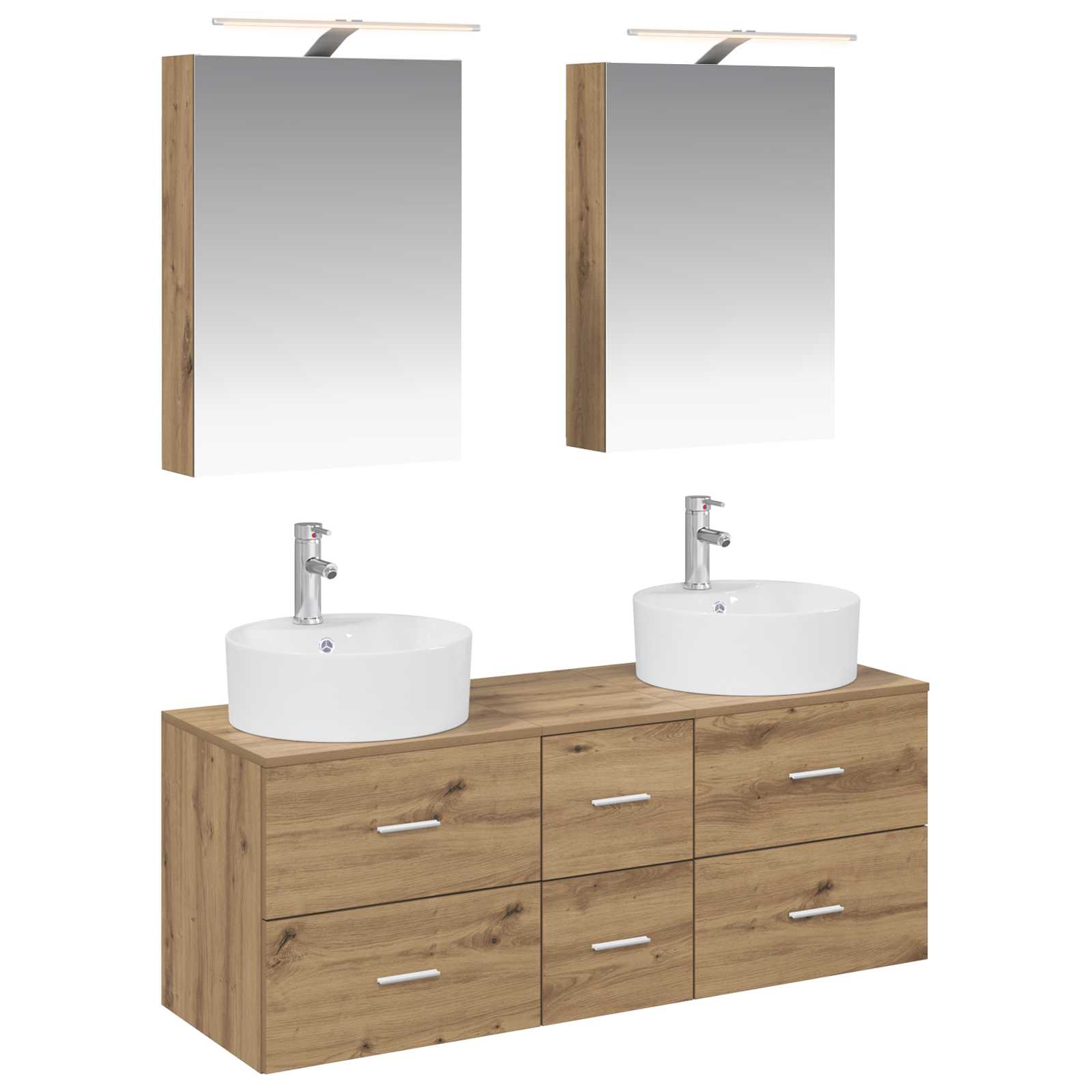 Badkamermeubelset 5 pcs Artisanaal eiken Bewerkt hout en glas is nu te koop bij PeponiXL, paradijselijk wonen!