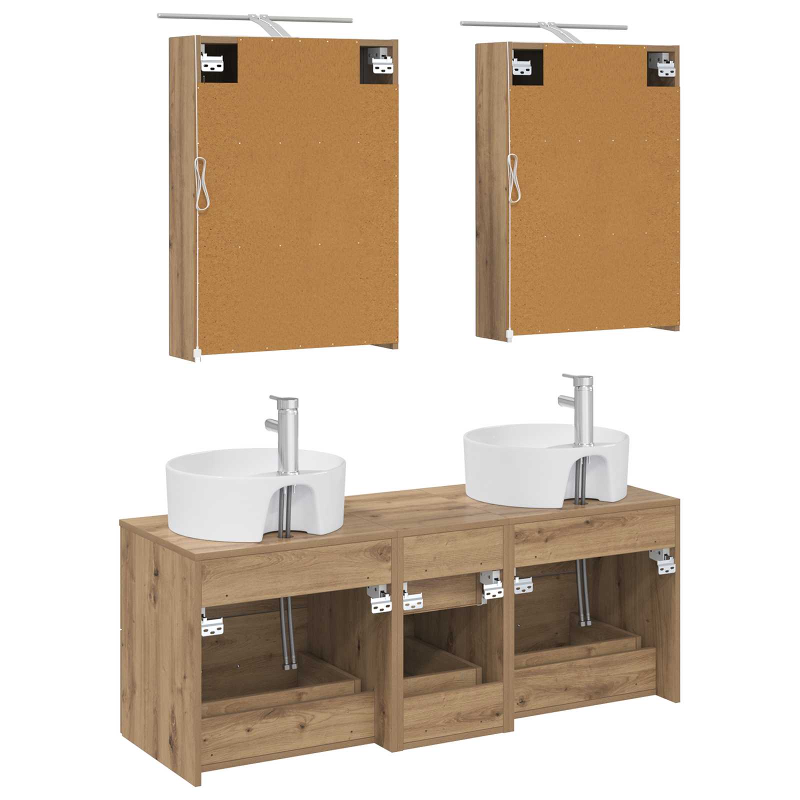 Badkamermeubelset 5 pcs Artisanaal eiken Bewerkt hout en glas is nu te koop bij PeponiXL, paradijselijk wonen!