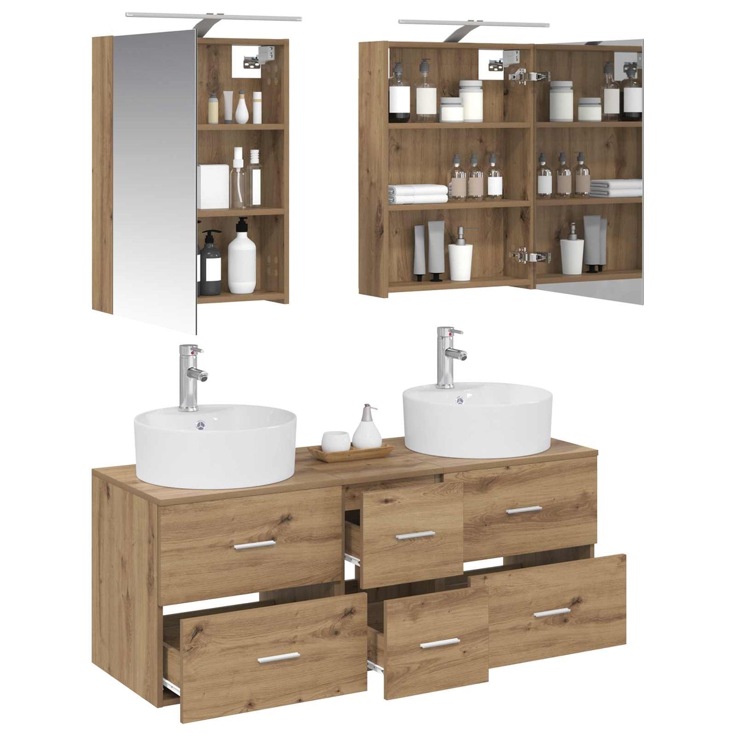 Badkamermeubelset 5 pcs Artisanaal eiken Bewerkt hout en glas is nu te koop bij PeponiXL, paradijselijk wonen!