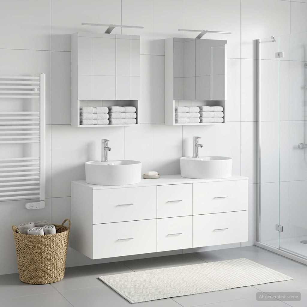 Badkamermeubelset 5 pcs Wit Bewerkt hout en glas is nu te koop bij PeponiXL, paradijselijk wonen!