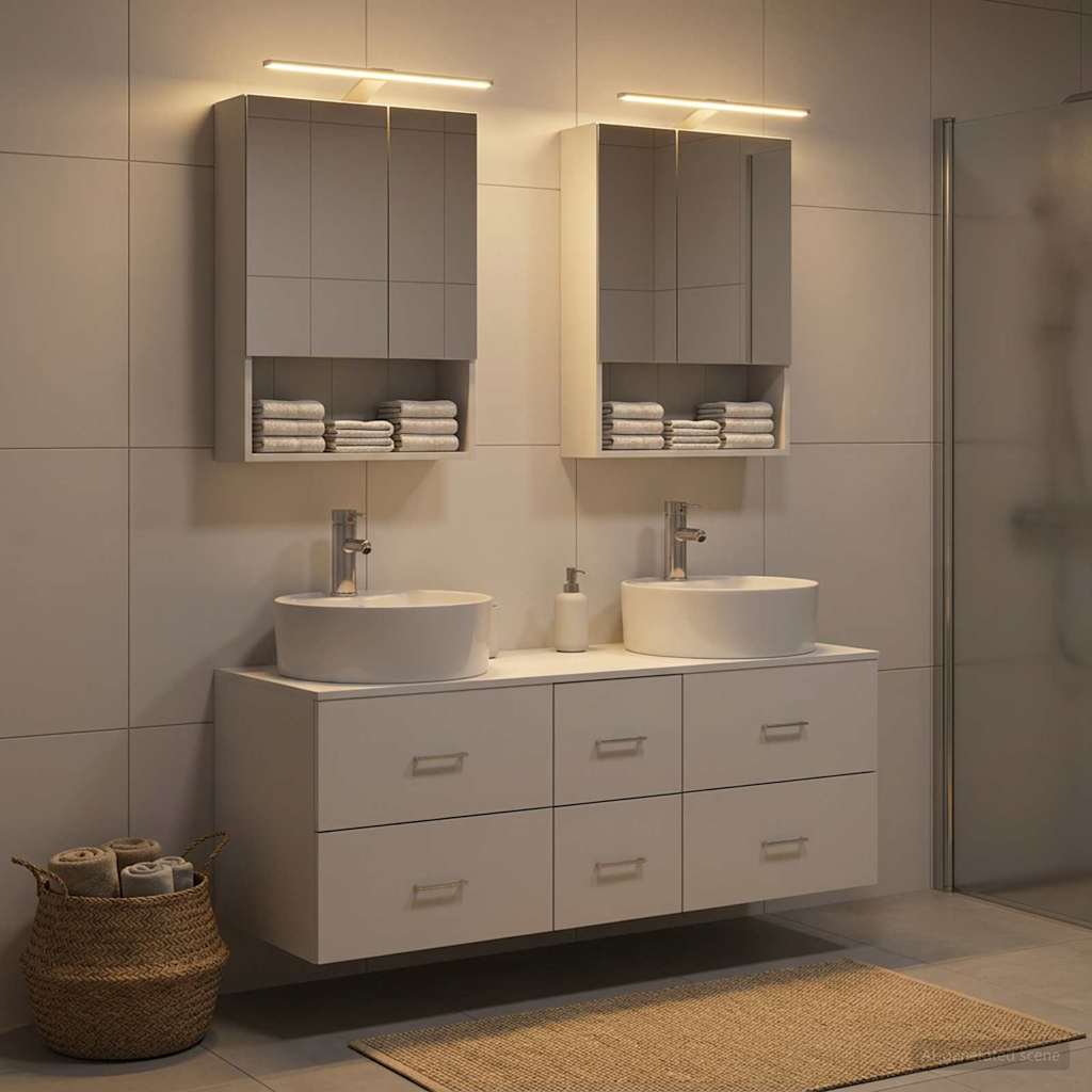 Badkamermeubelset 5 pcs Wit Bewerkt hout en glas is nu te koop bij PeponiXL, paradijselijk wonen!