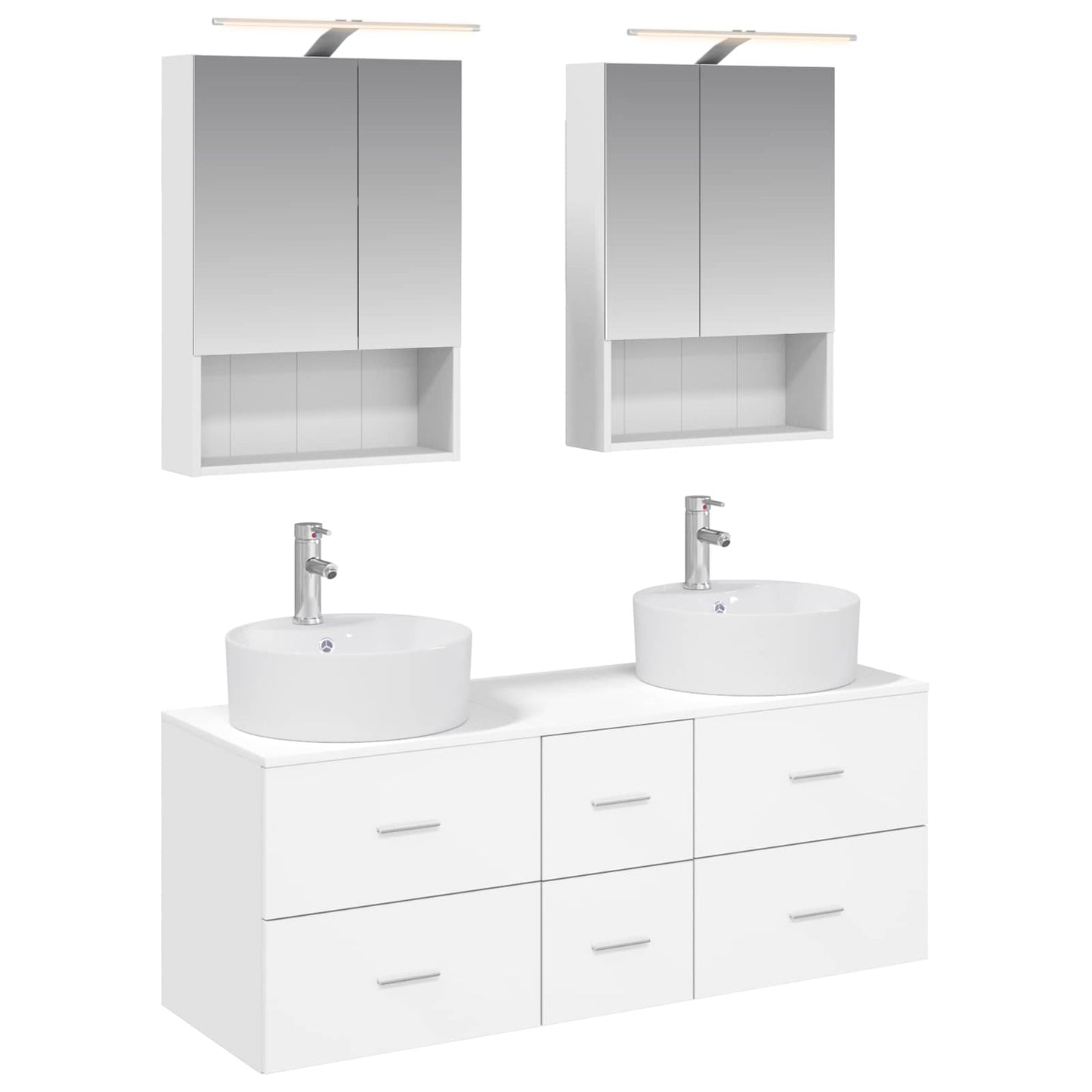 Badkamermeubelset 5 pcs Wit Bewerkt hout en glas is nu te koop bij PeponiXL, paradijselijk wonen!