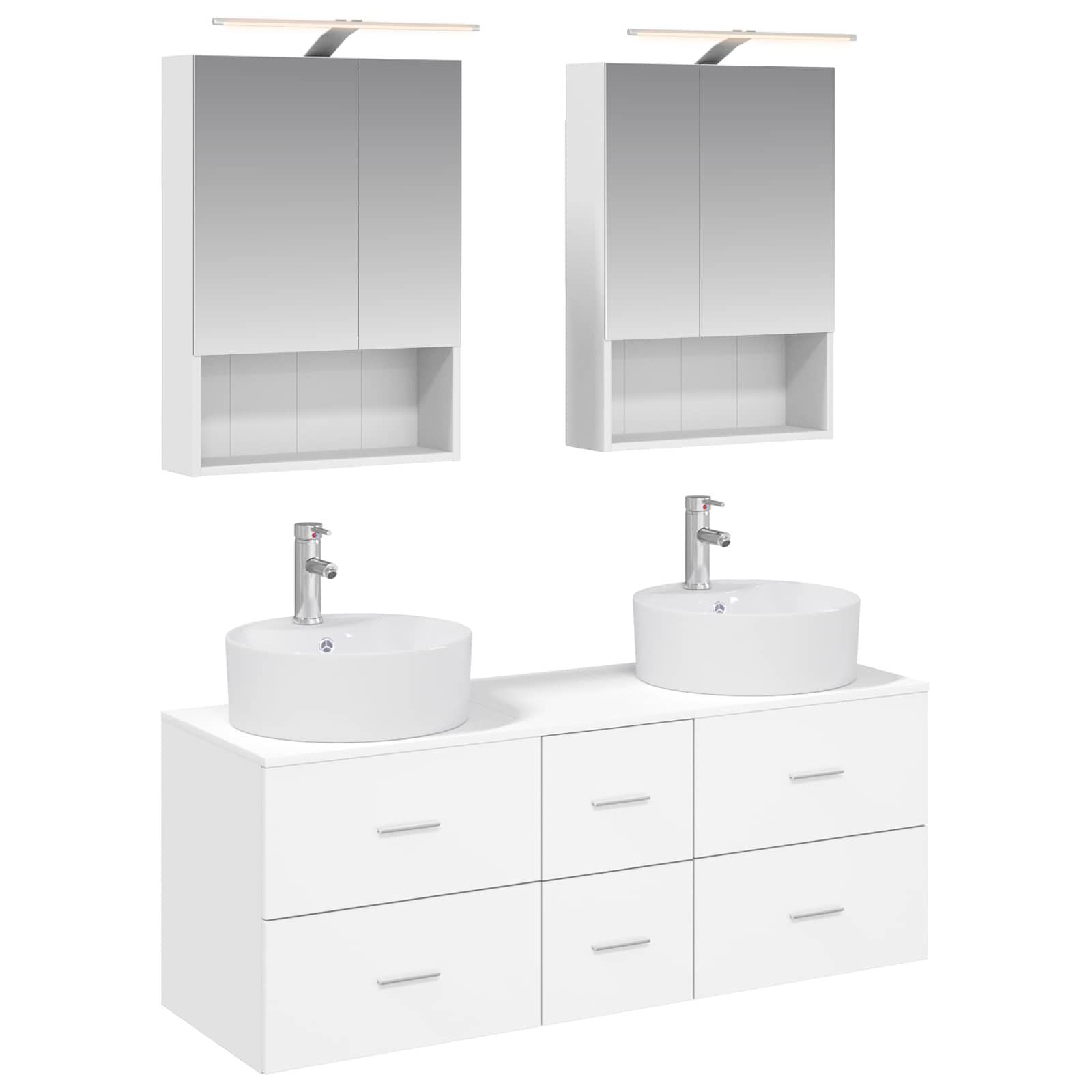Badkamermeubelset 5 pcs Wit Bewerkt hout en glas is nu te koop bij PeponiXL, paradijselijk wonen!