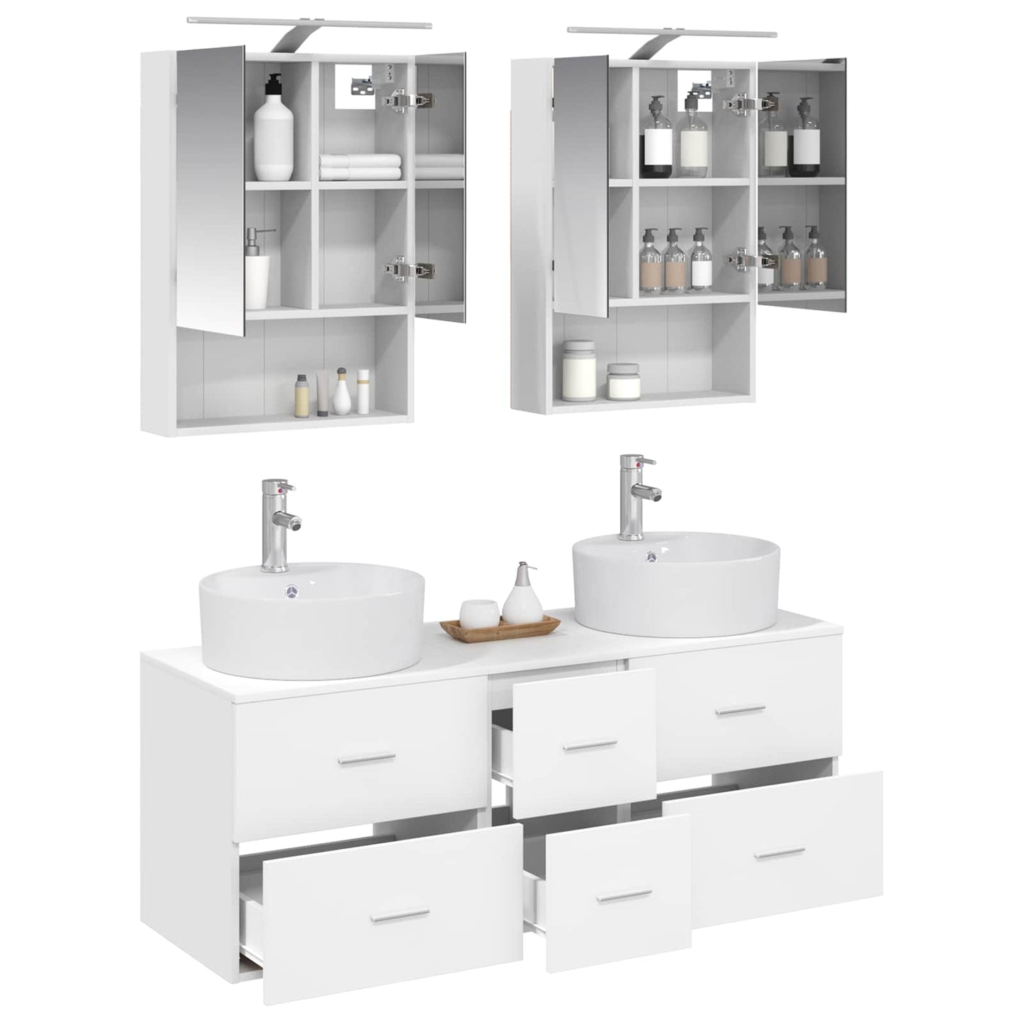 Badkamermeubelset 5 pcs Wit Bewerkt hout en glas is nu te koop bij PeponiXL, paradijselijk wonen!