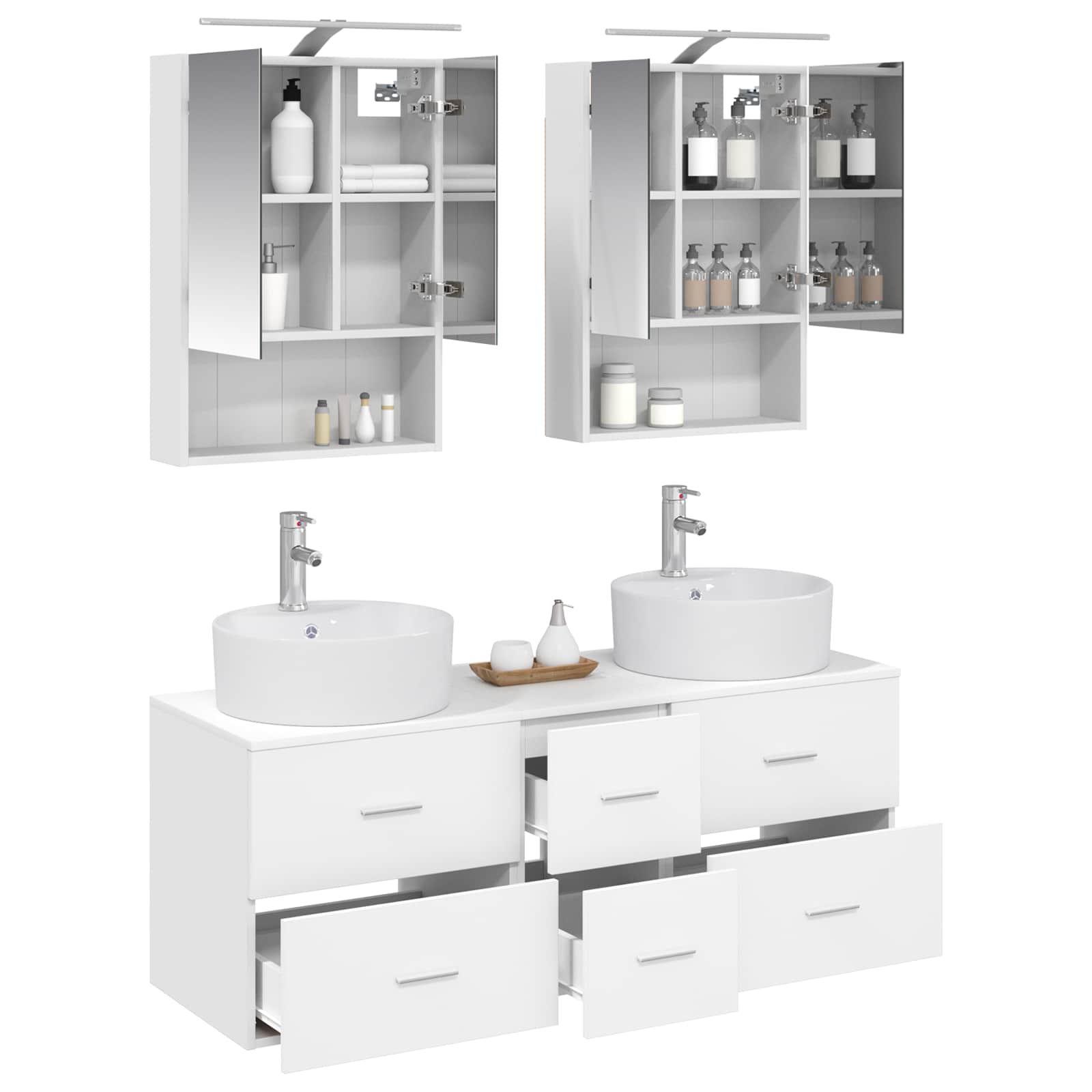 Badkamermeubelset 5 pcs Wit Bewerkt hout en glas is nu te koop bij PeponiXL, paradijselijk wonen!