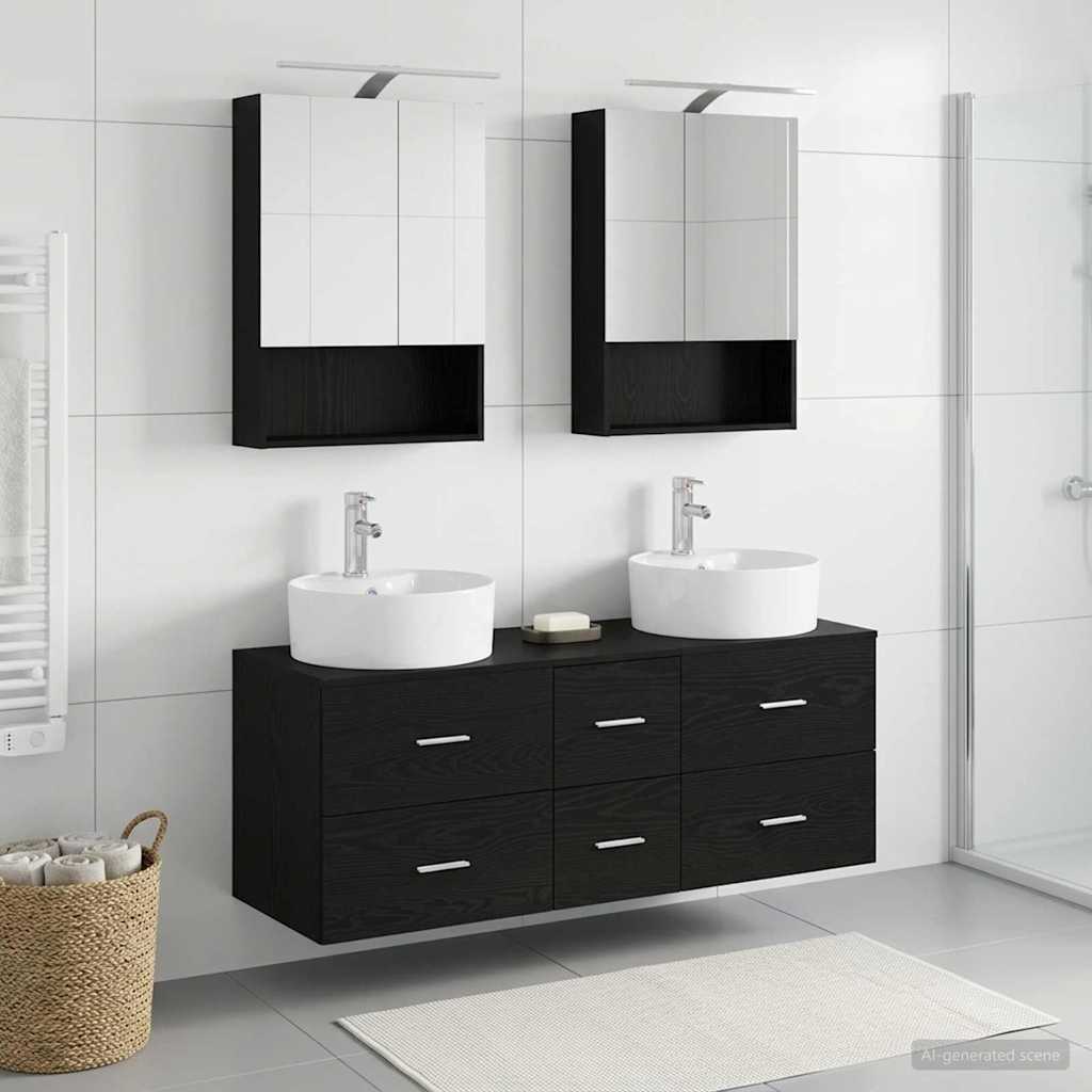 Badkamermeubelset 5 pcs Zwart eiken Bewerkt hout en glas is nu te koop bij PeponiXL, paradijselijk wonen!