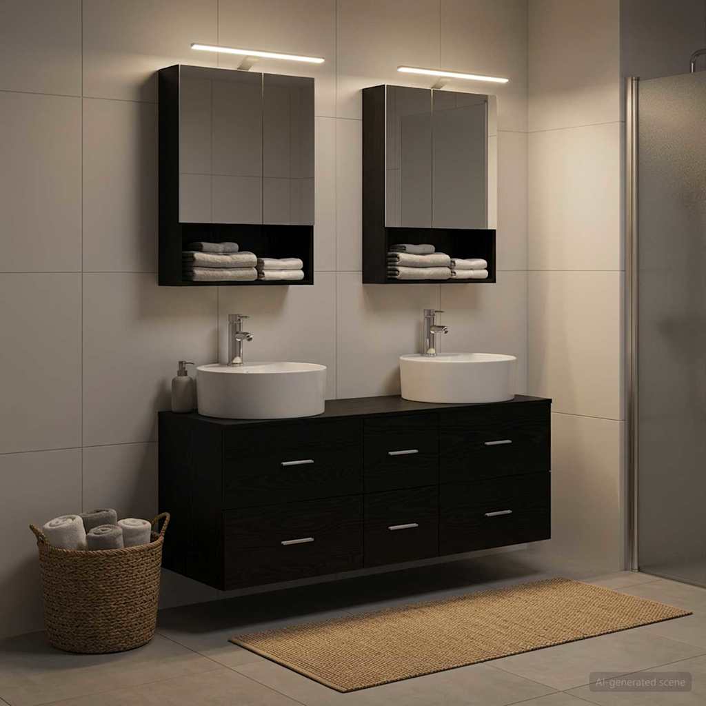 Badkamermeubelset 5 pcs Zwart eiken Bewerkt hout en glas is nu te koop bij PeponiXL, paradijselijk wonen!