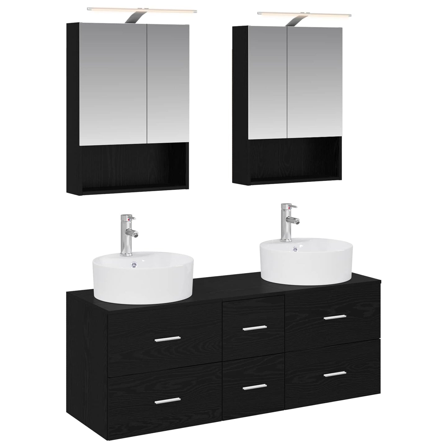 Badkamermeubelset 5 pcs Zwart eiken Bewerkt hout en glas is nu te koop bij PeponiXL, paradijselijk wonen!