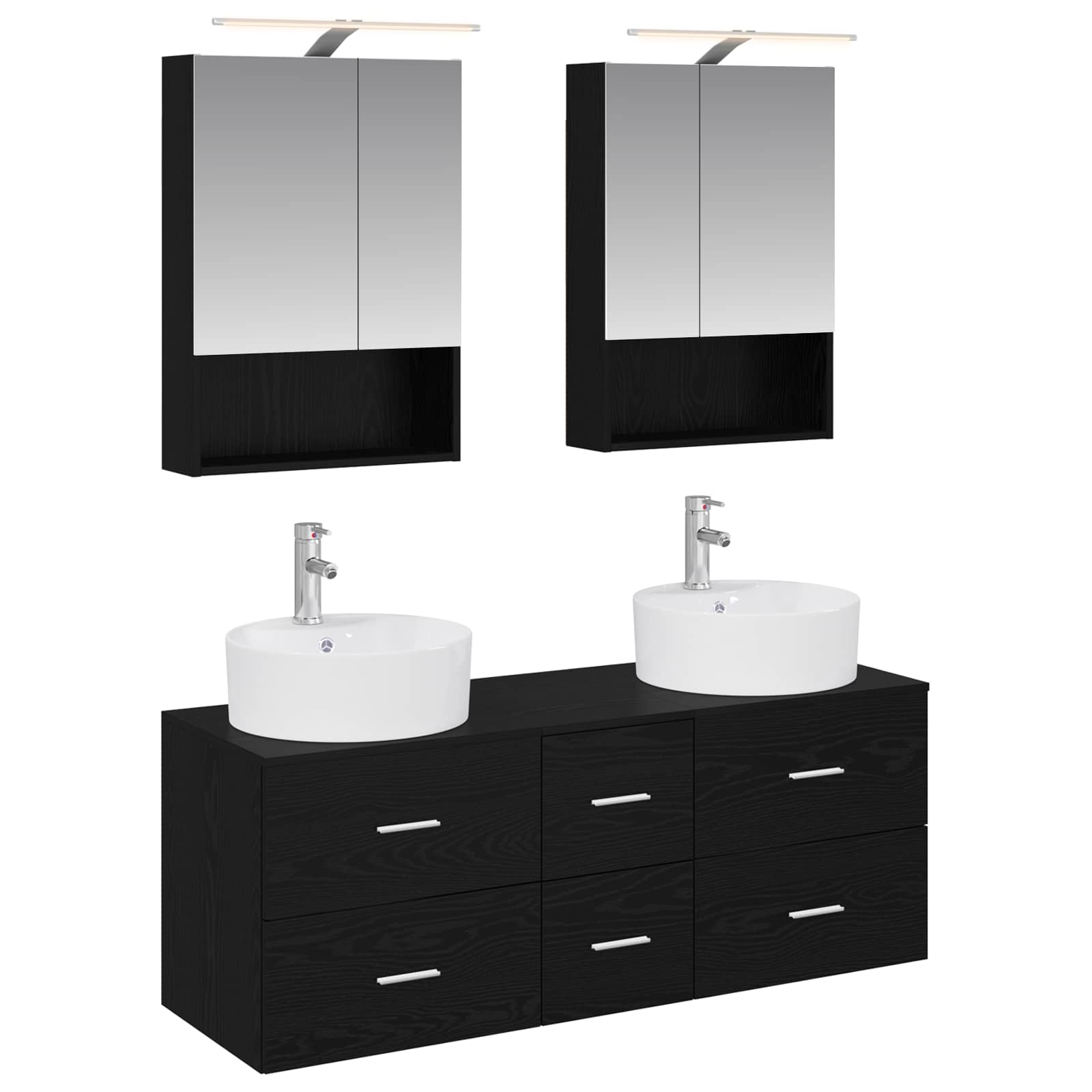 Badkamermeubelset 5 pcs Zwart eiken Bewerkt hout en glas is nu te koop bij PeponiXL, paradijselijk wonen!