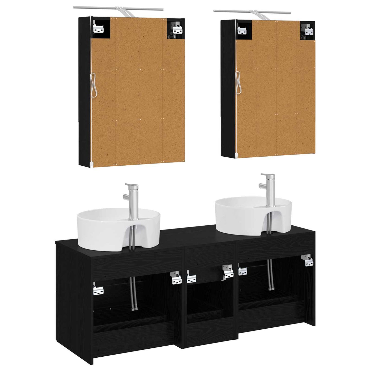 Badkamermeubelset 5 pcs Zwart eiken Bewerkt hout en glas is nu te koop bij PeponiXL, paradijselijk wonen!