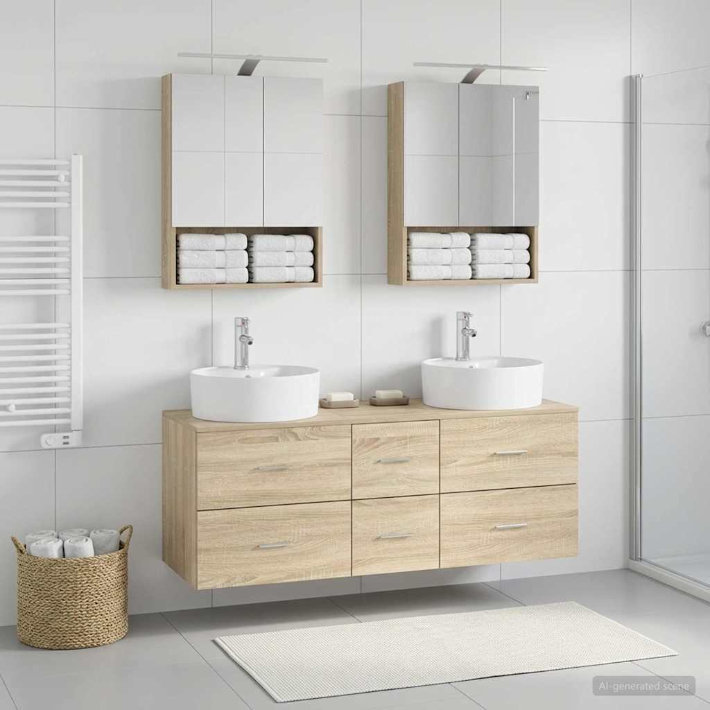 Badkamermeubelset 5 pcs Sonoma Eiken Bewerkt hout en glas is nu te koop bij PeponiXL, paradijselijk wonen!