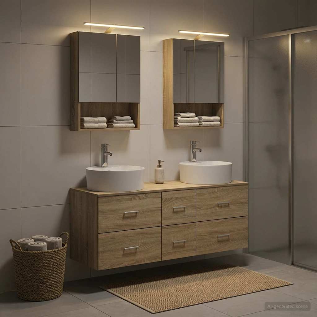 Badkamermeubelset 5 pcs Sonoma Eiken Bewerkt hout en glas is nu te koop bij PeponiXL, paradijselijk wonen!