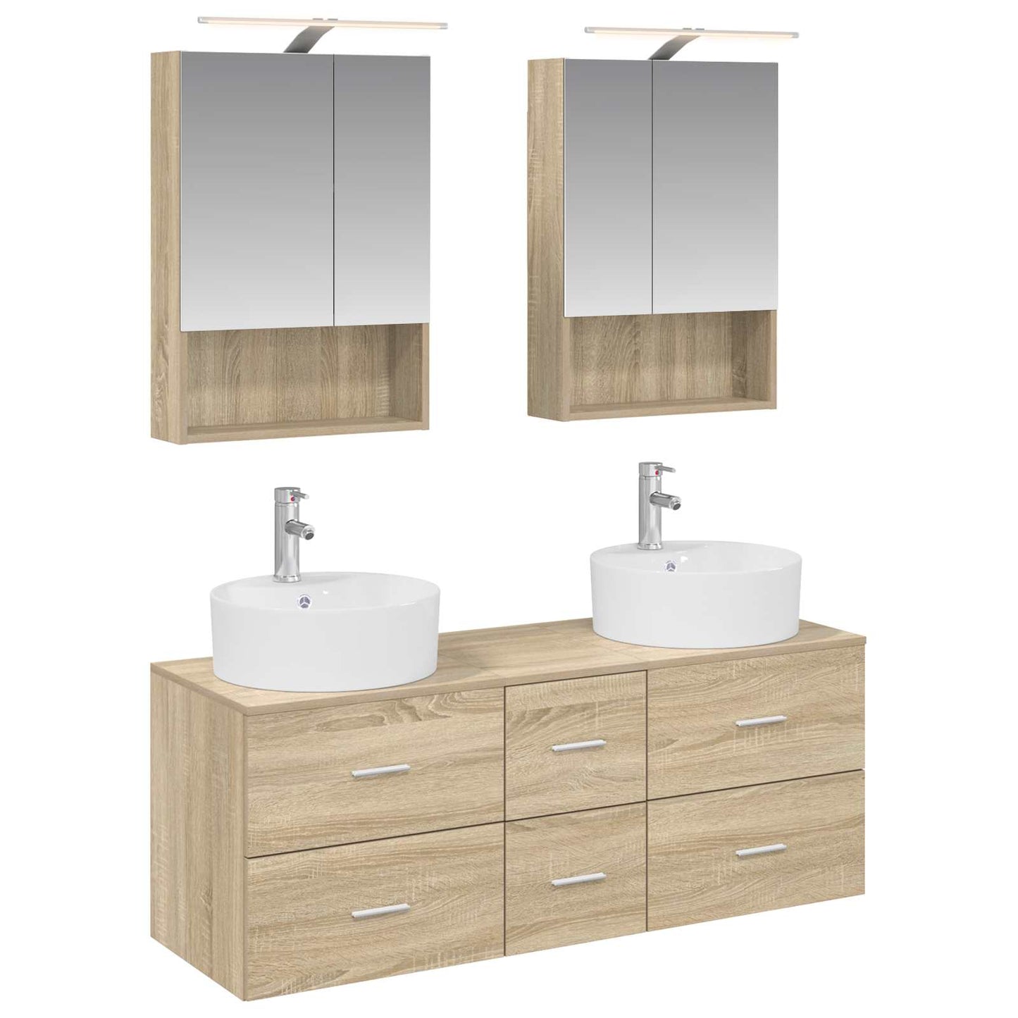 Badkamermeubelset 5 pcs Sonoma Eiken Bewerkt hout en glas is nu te koop bij PeponiXL, paradijselijk wonen!