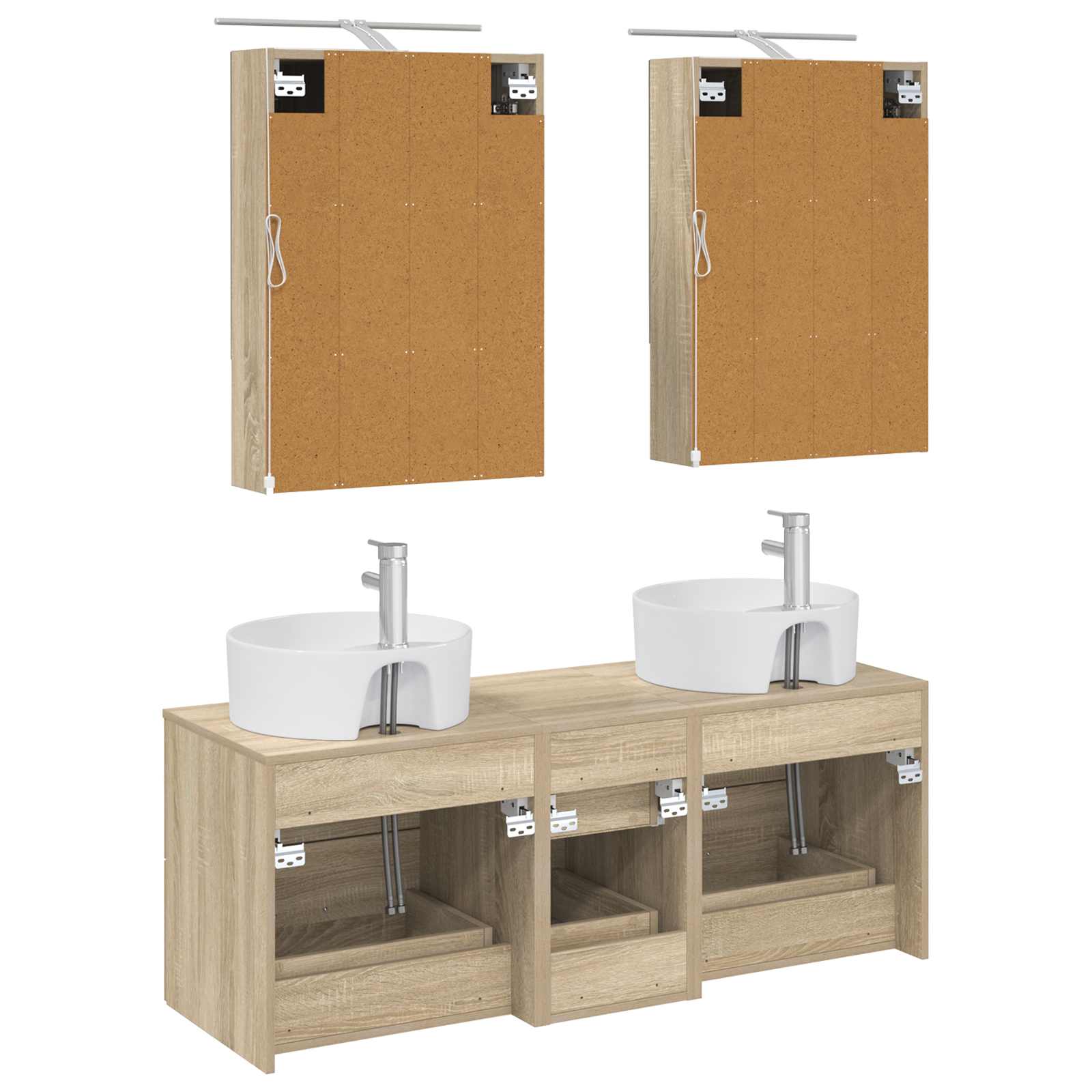 Badkamermeubelset 5 pcs Sonoma Eiken Bewerkt hout en glas is nu te koop bij PeponiXL, paradijselijk wonen!