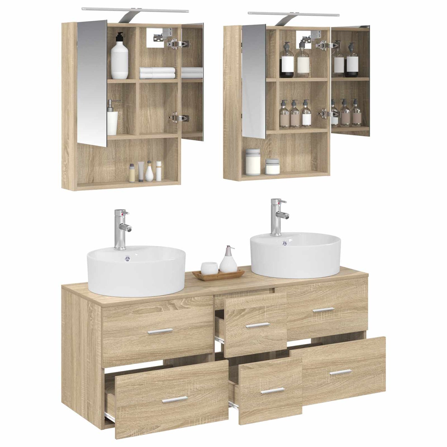 Badkamermeubelset 5 pcs Sonoma Eiken Bewerkt hout en glas is nu te koop bij PeponiXL, paradijselijk wonen!