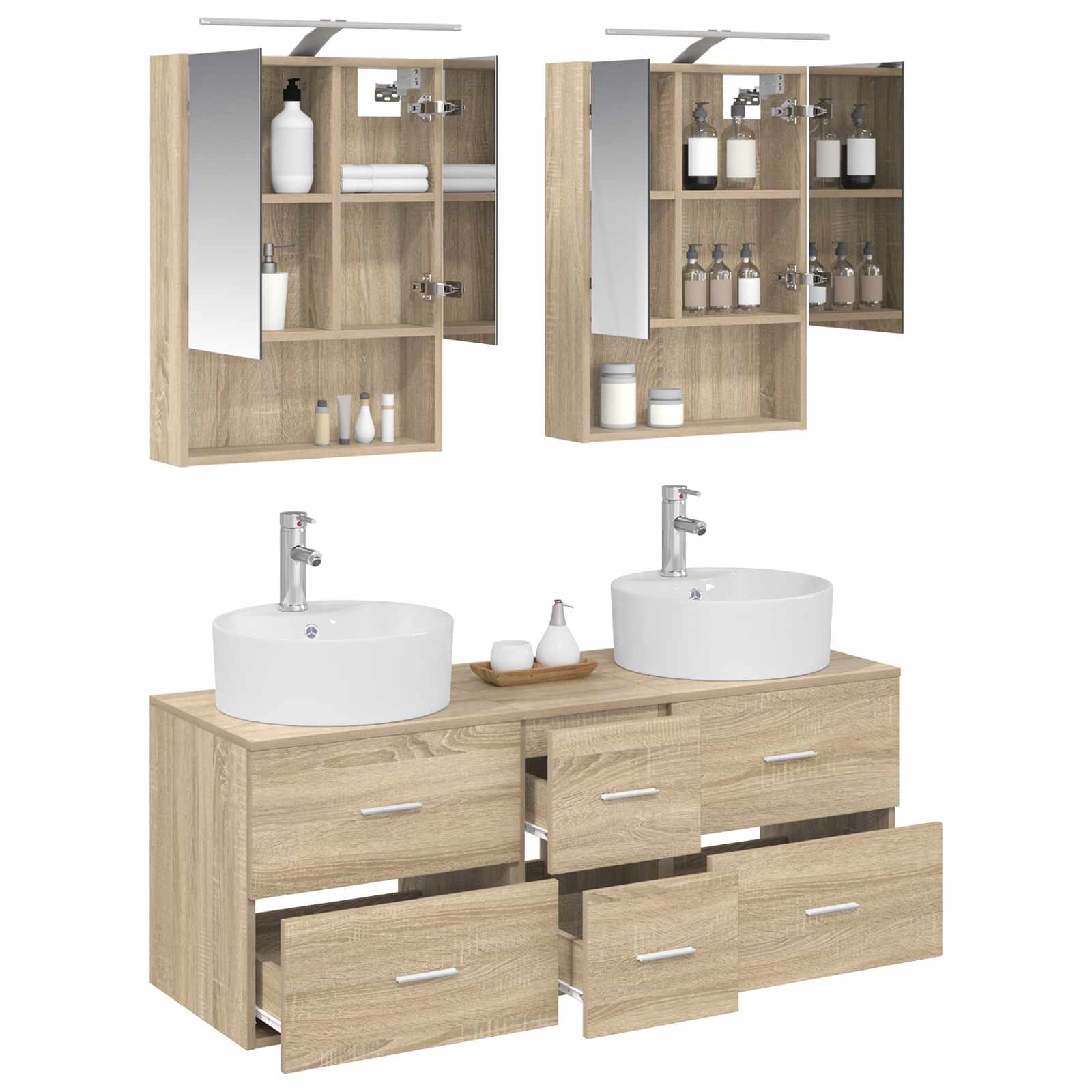 Badkamermeubelset 5 pcs Sonoma Eiken Bewerkt hout en glas is nu te koop bij PeponiXL, paradijselijk wonen!