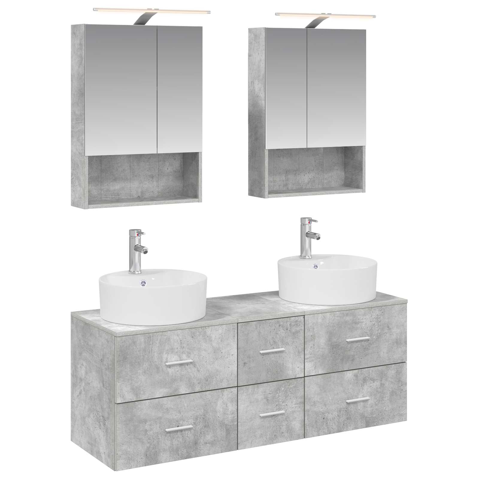 Badkamermeubelset 5 pcs Betongrijs Bewerkt hout en glas is nu te koop bij PeponiXL, paradijselijk wonen!