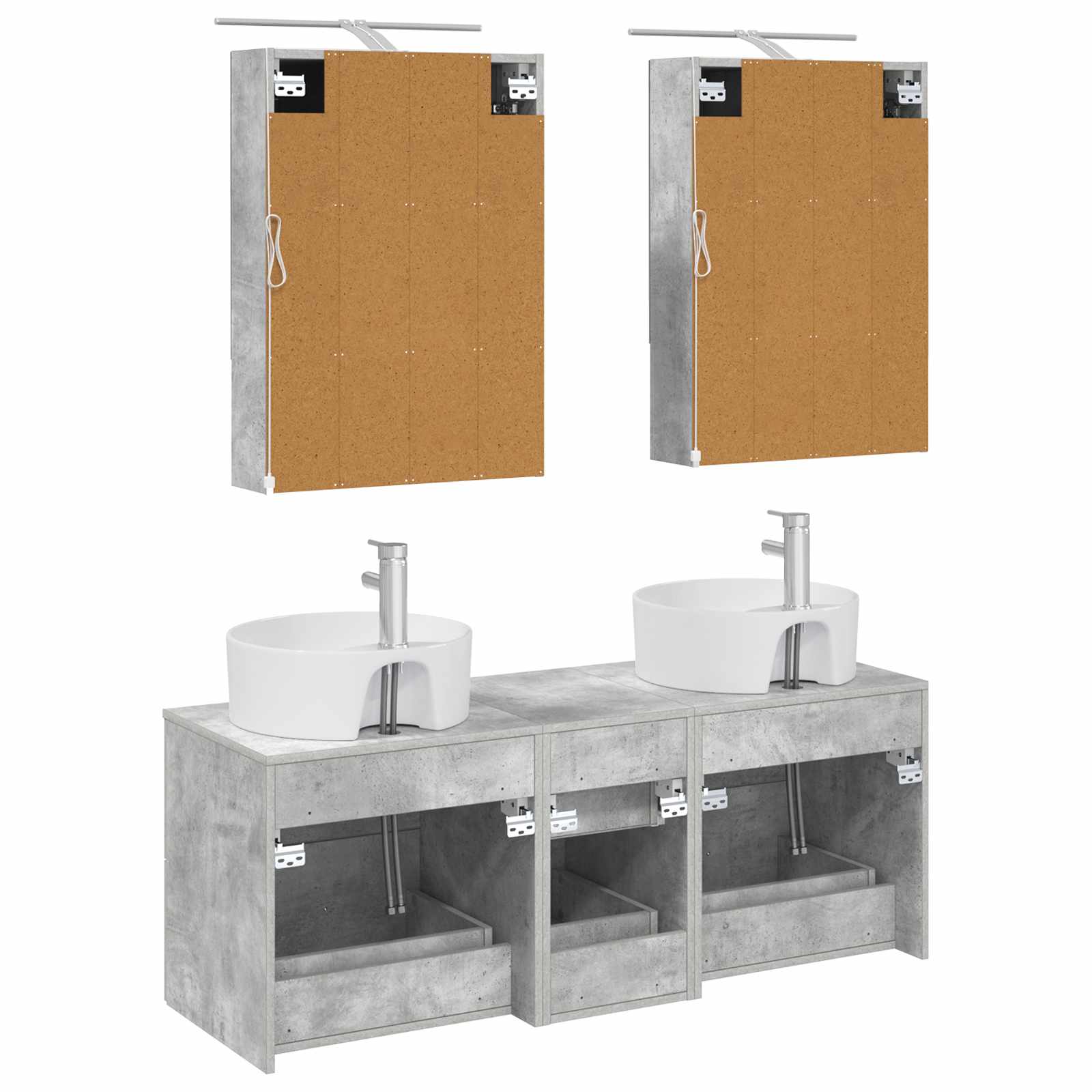 Badkamermeubelset 5 pcs Betongrijs Bewerkt hout en glas is nu te koop bij PeponiXL, paradijselijk wonen!