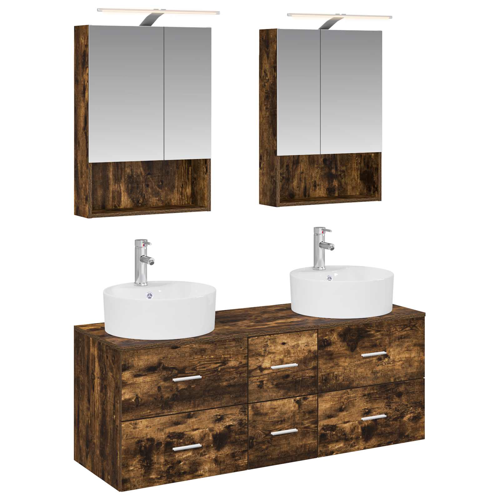 Badkamermeubelset 5 pcs Gerookt eiken Bewerkt hout en glas is nu te koop bij PeponiXL, paradijselijk wonen!