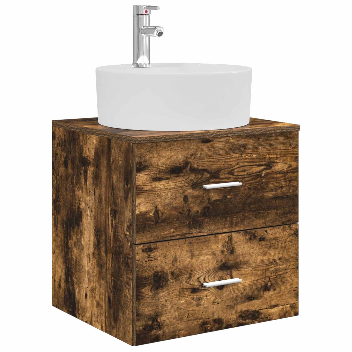Badkamermeubelset 5 pcs Gerookt eiken Bewerkt hout en glas is nu te koop bij PeponiXL, paradijselijk wonen!
