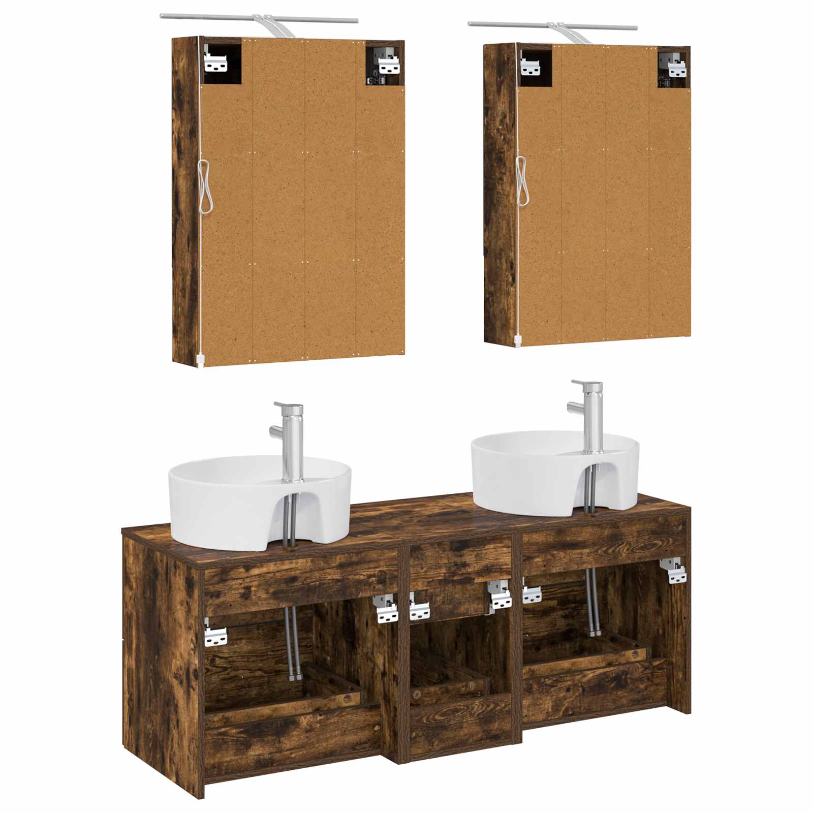 Badkamermeubelset 5 pcs Gerookt eiken Bewerkt hout en glas is nu te koop bij PeponiXL, paradijselijk wonen!
