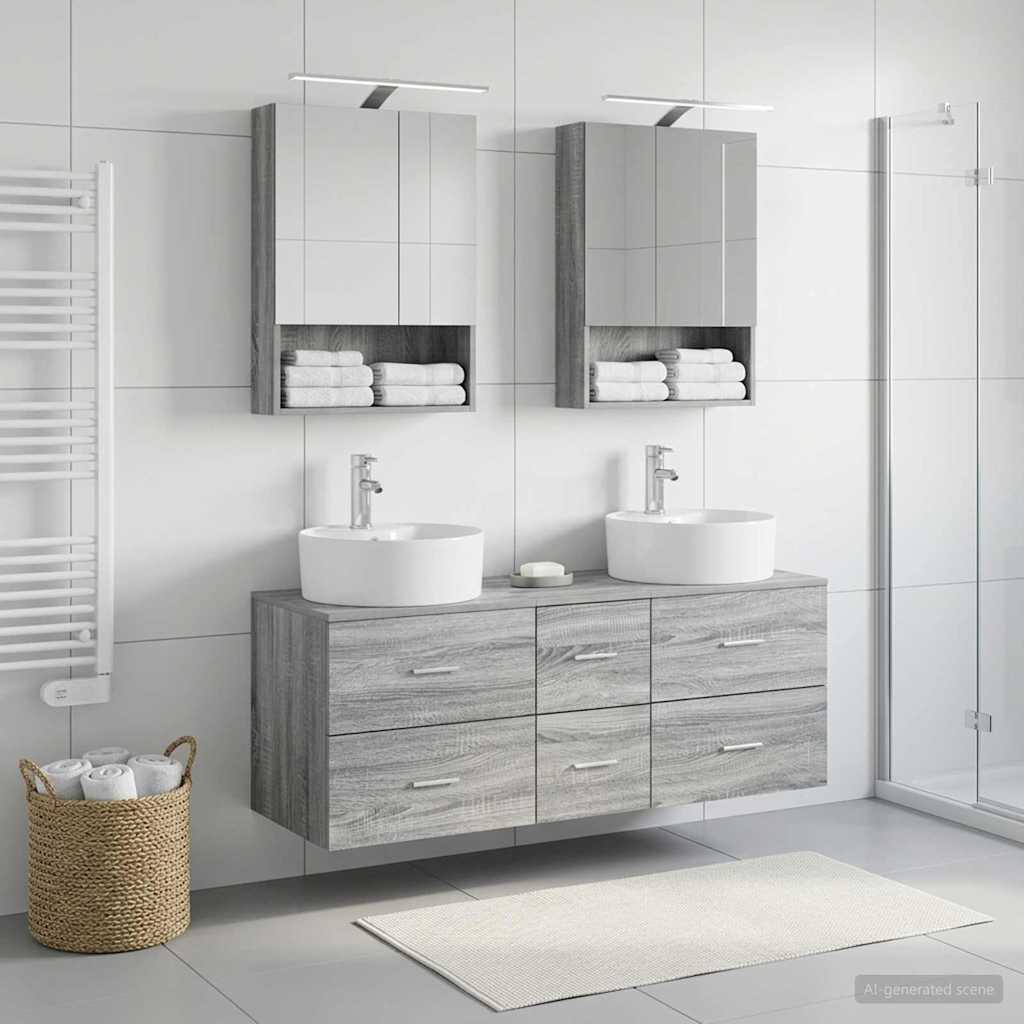 Badkamermeubelset 5 pcs Grijs Sonoma Bewerkt hout en glas is nu te koop bij PeponiXL, paradijselijk wonen!