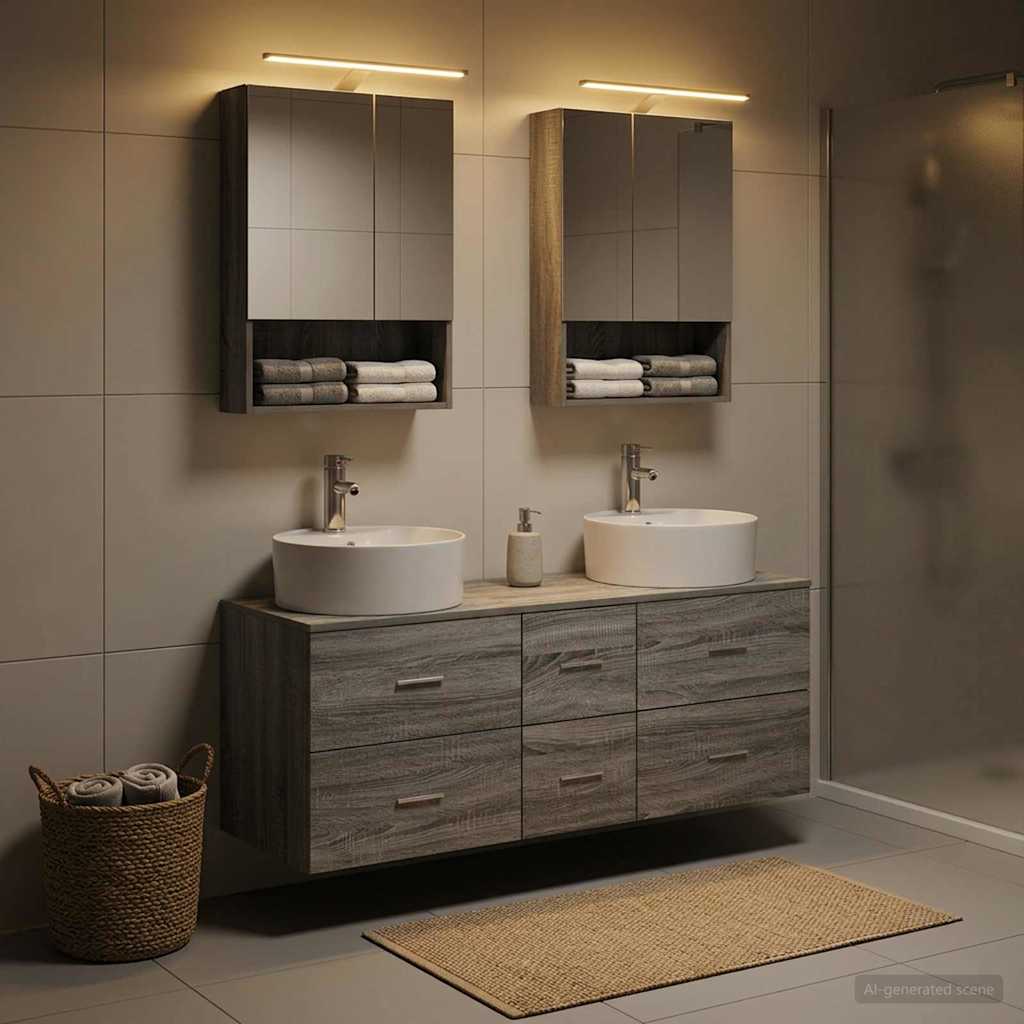 Badkamermeubelset 5 pcs Grijs Sonoma Bewerkt hout en glas is nu te koop bij PeponiXL, paradijselijk wonen!