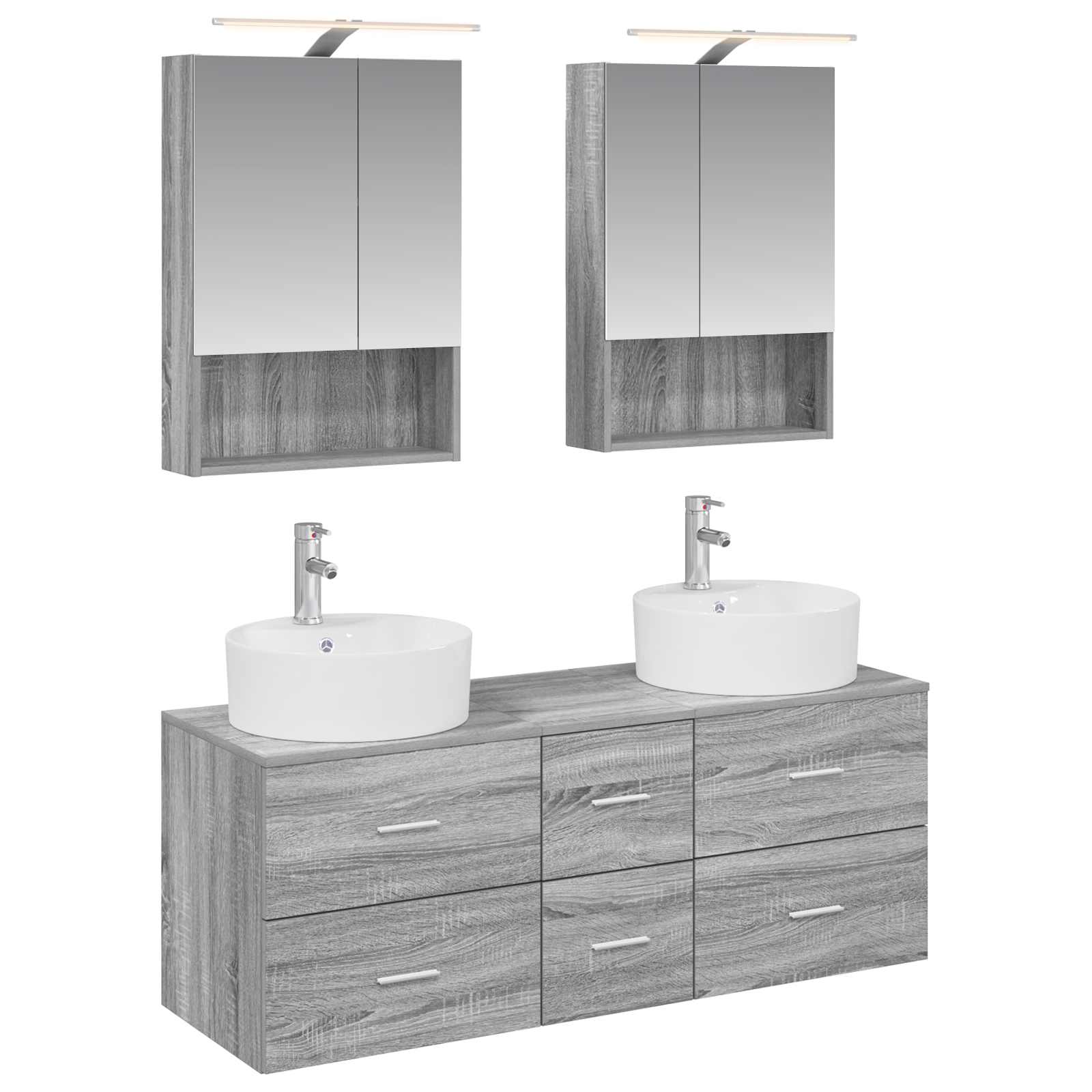 Badkamermeubelset 5 pcs Grijs Sonoma Bewerkt hout en glas is nu te koop bij PeponiXL, paradijselijk wonen!