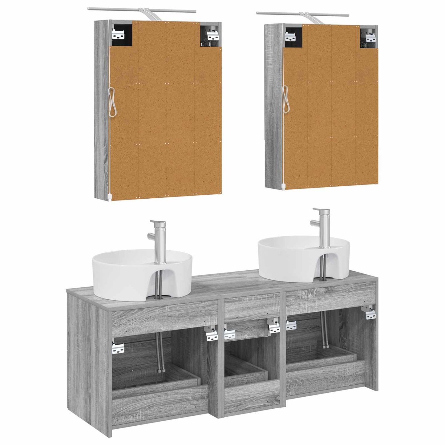 Badkamermeubelset 5 pcs Grijs Sonoma Bewerkt hout en glas is nu te koop bij PeponiXL, paradijselijk wonen!