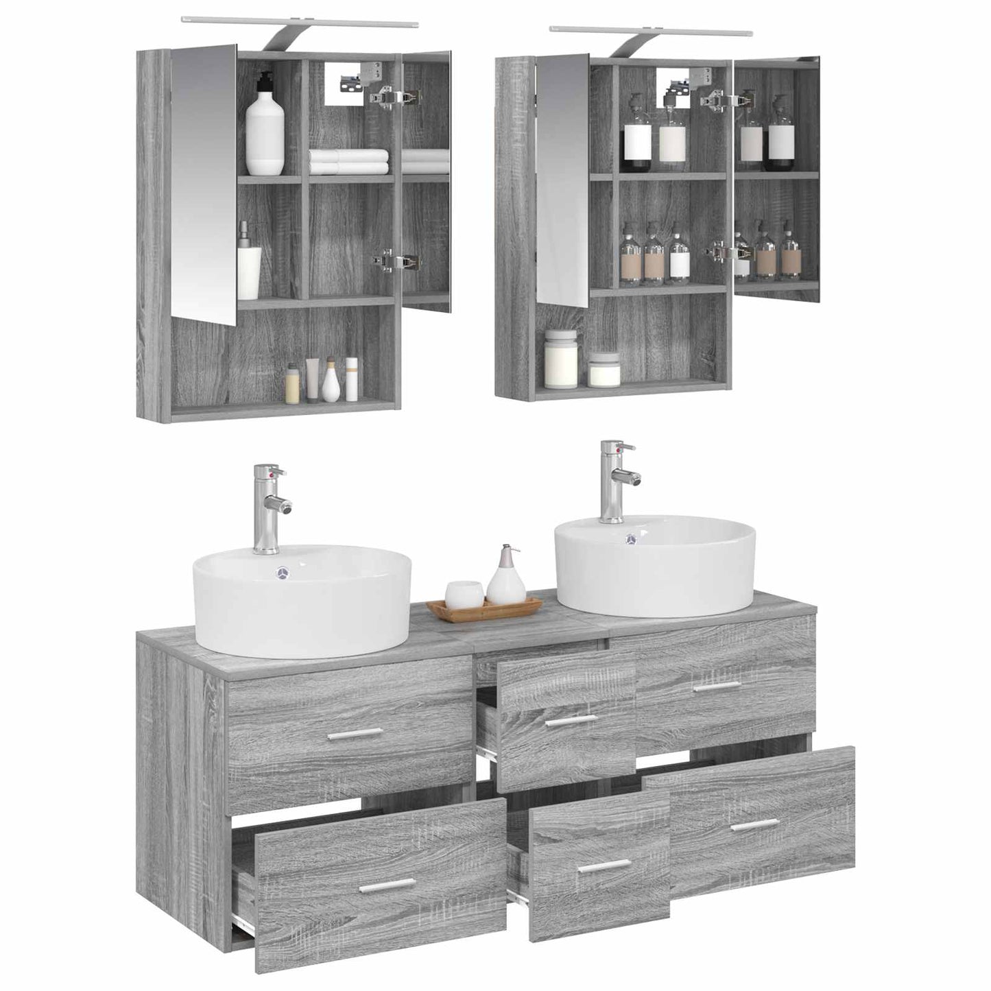 Badkamermeubelset 5 pcs Grijs Sonoma Bewerkt hout en glas is nu te koop bij PeponiXL, paradijselijk wonen!