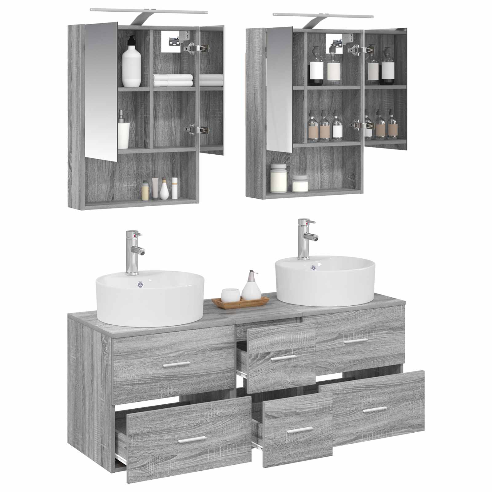 Badkamermeubelset 5 pcs Grijs Sonoma Bewerkt hout en glas is nu te koop bij PeponiXL, paradijselijk wonen!