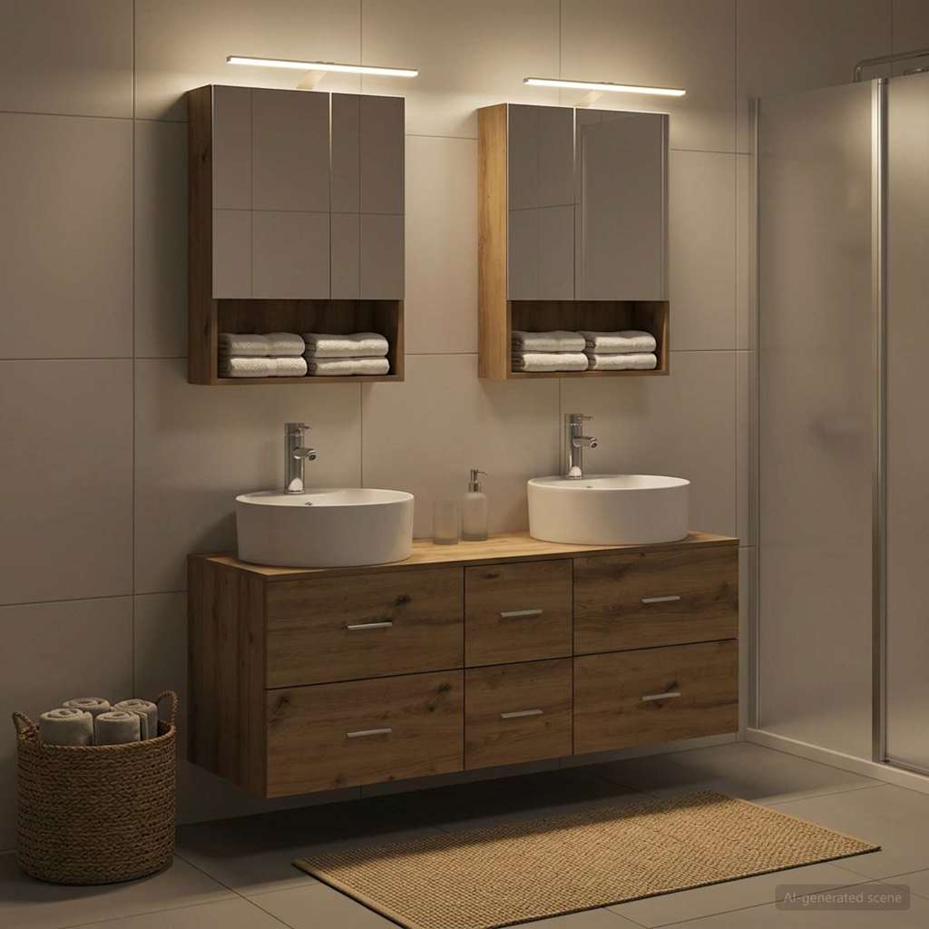 Badkamermeubelset 5 st Artisanaal eiken Bewerkt hout en glas is nu te koop bij PeponiXL, paradijselijk wonen!