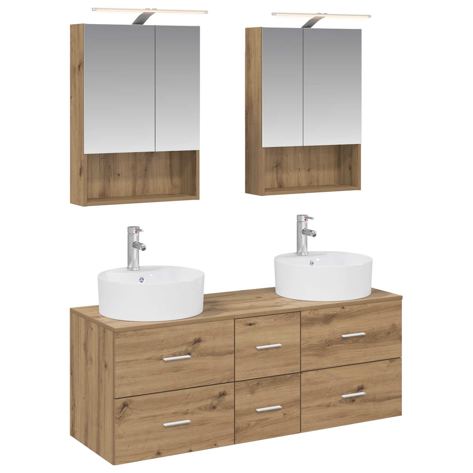 Badkamermeubelset 5 st Artisanaal eiken Bewerkt hout en glas is nu te koop bij PeponiXL, paradijselijk wonen!